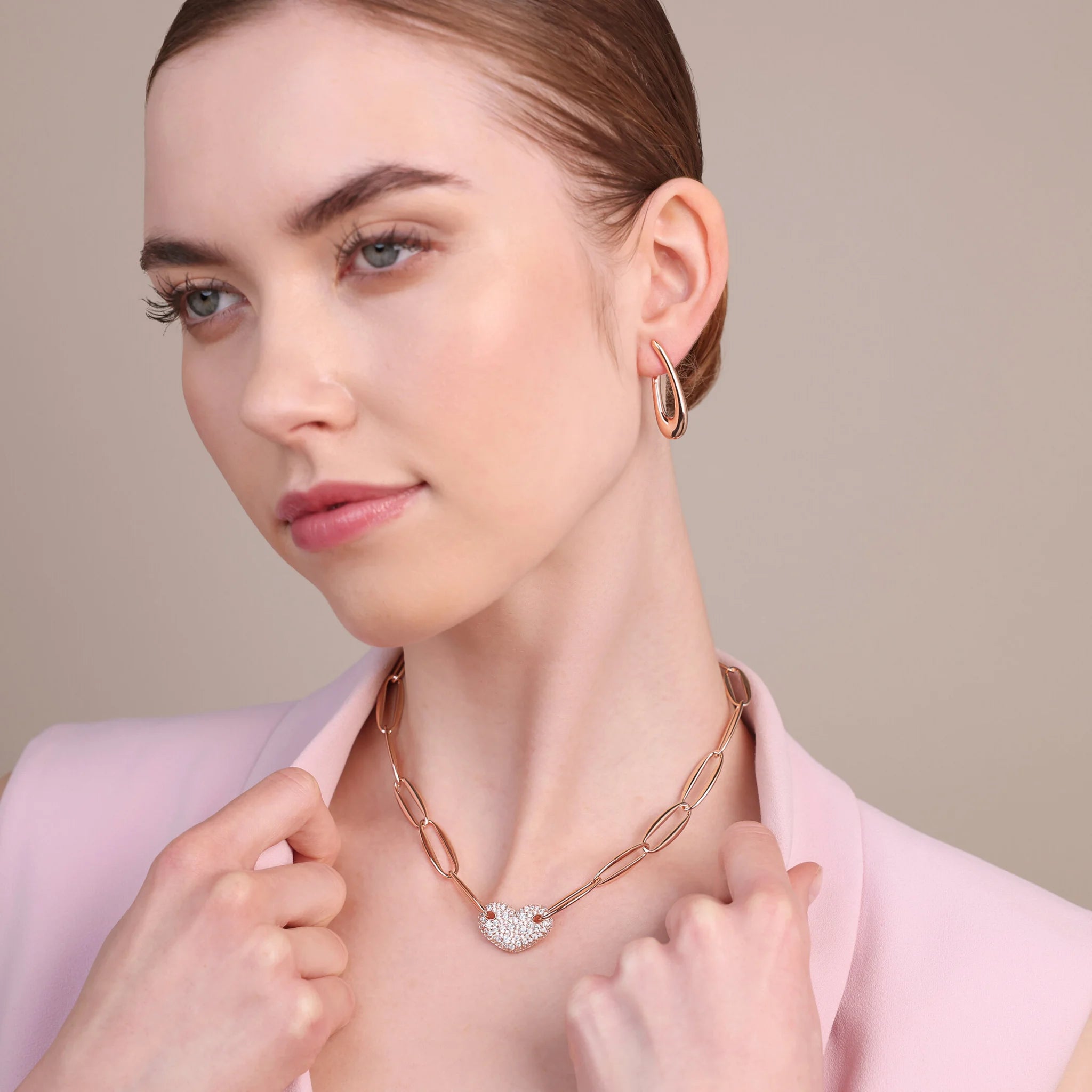 Collana Girocollo Maglie Marquise e Cuore in Pavé di Cubic Zirconia