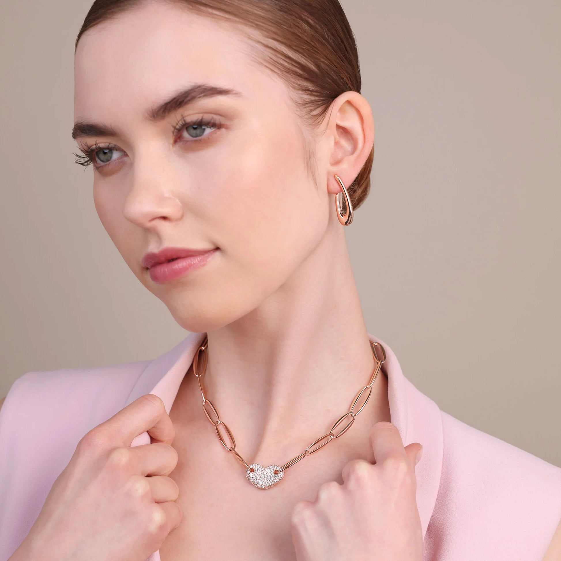 Marquise Gliederkette und Zirkonia Herz Halskette