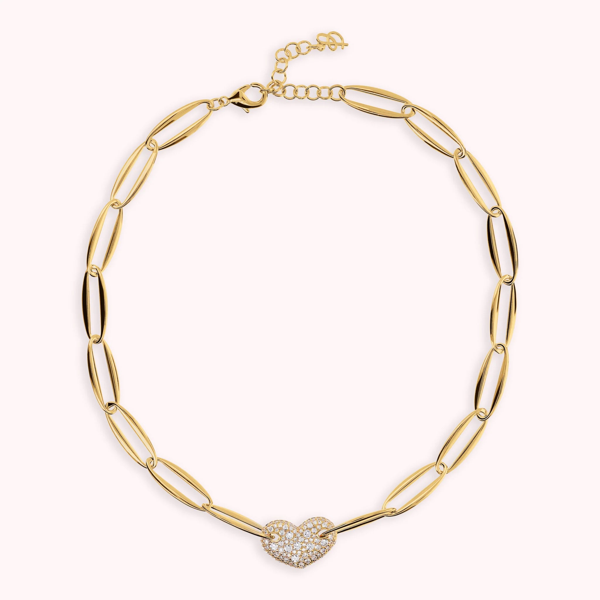 Golden Mesh Marquise and Heart Necklace in Cubic Zirconia Pavé
