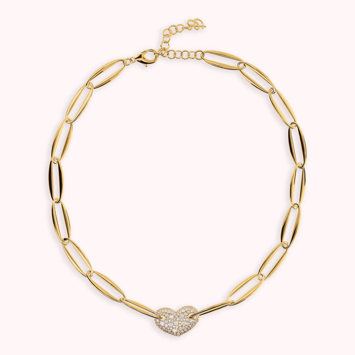 Golden Mesh Marquise and Heart Necklace in Cubic Zirconia Pavé