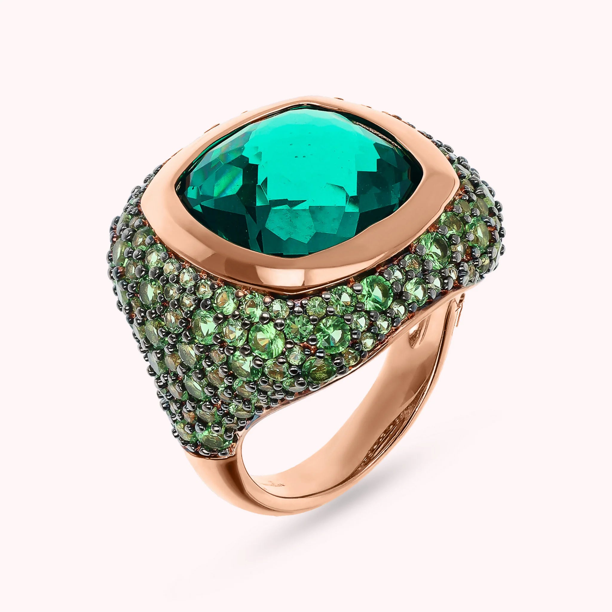 Chevalier ring with Prism Gem and Cubic Zirconia pavé