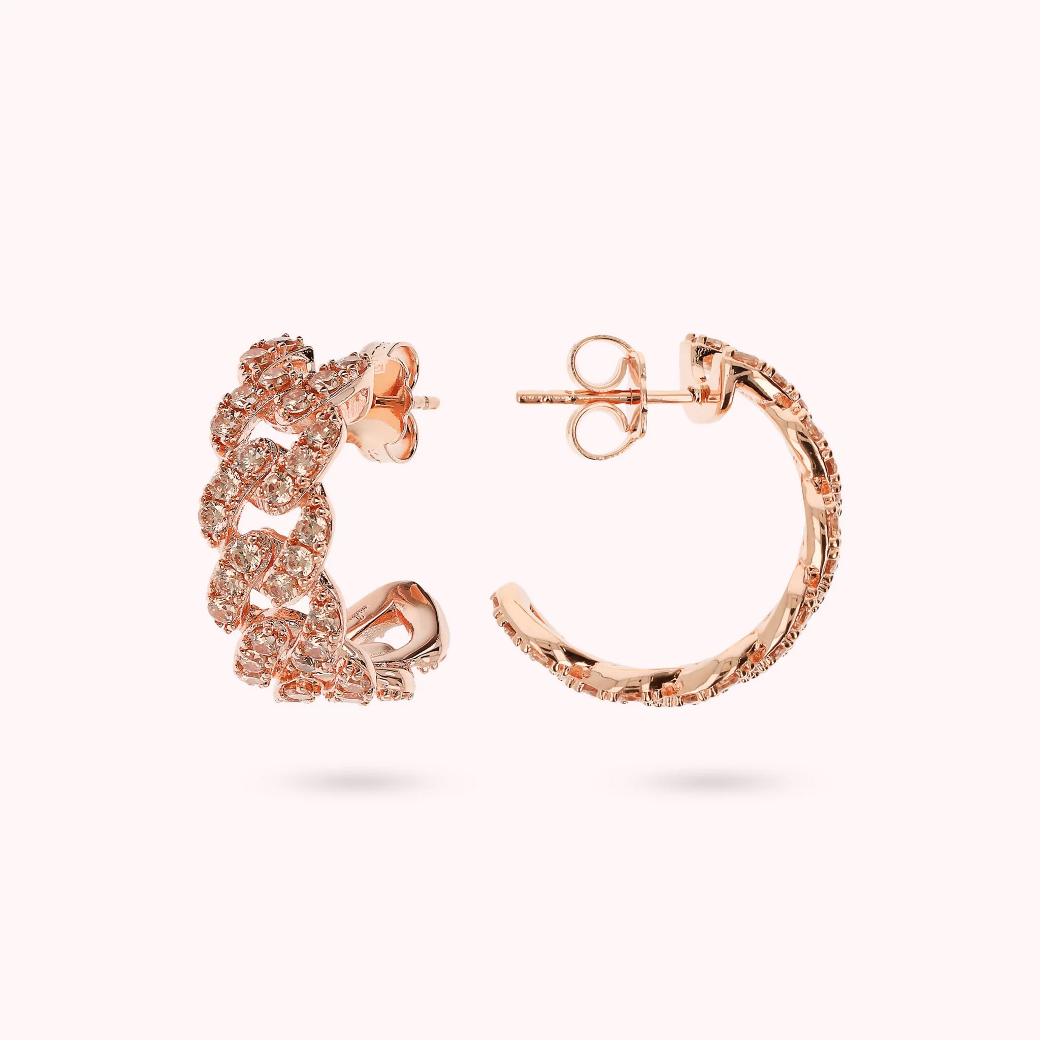 Square Grumetta Chain Lobe Earrings with Cubic Zirconia Pavé