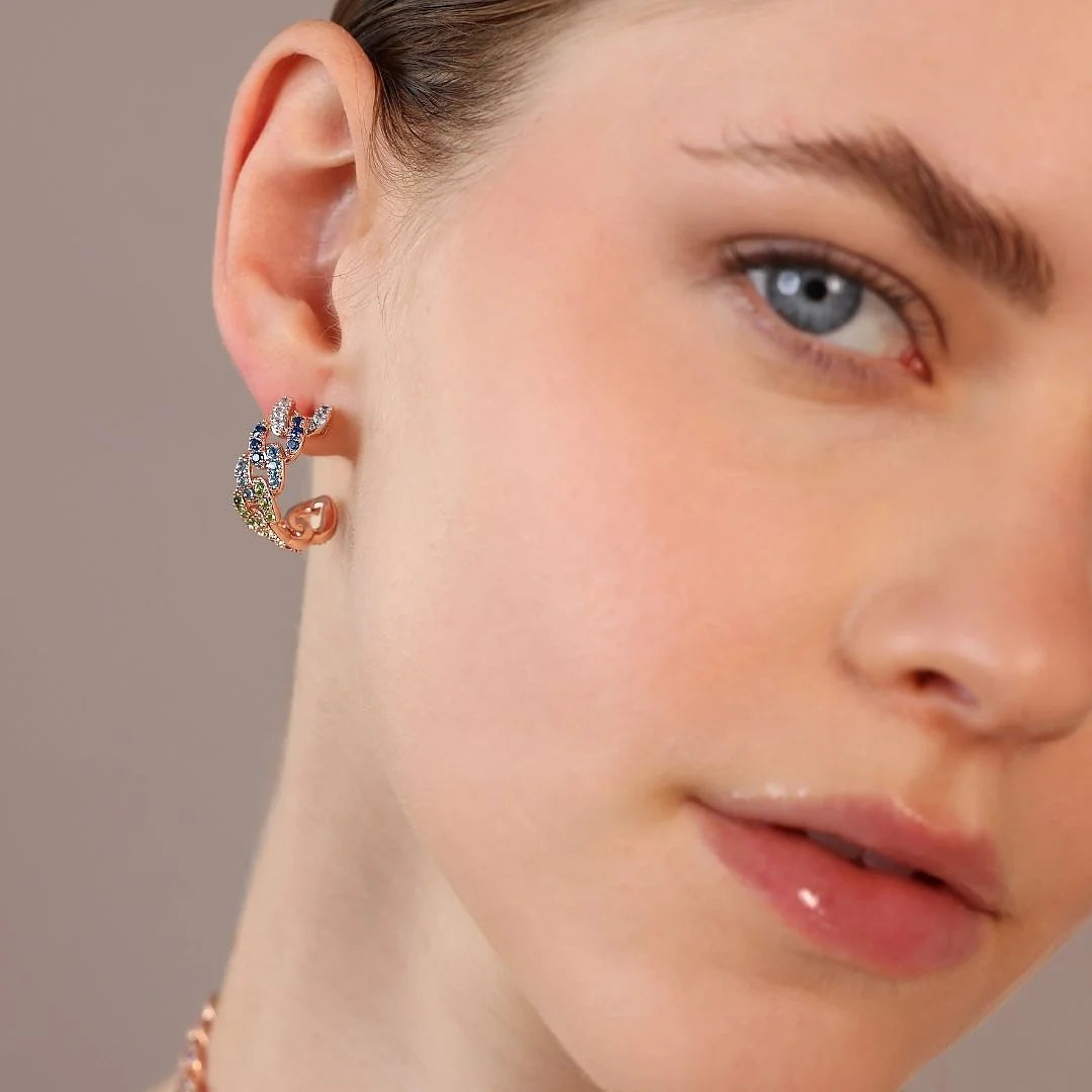 Square Grumetta Chain Lobe Earrings with Cubic Zirconia Pavé