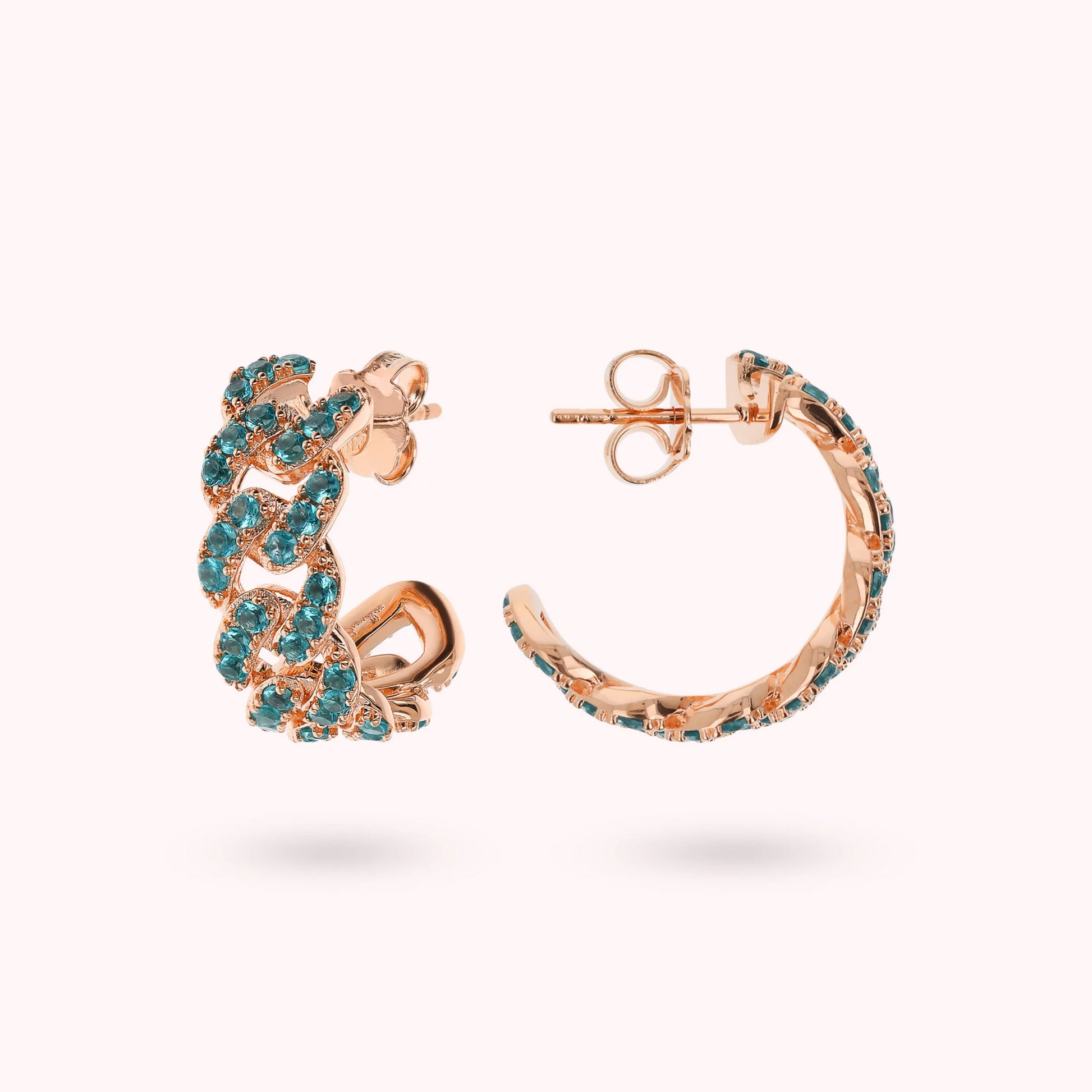 Square Grumetta Chain Lobe Earrings with Cubic Zirconia Pavé