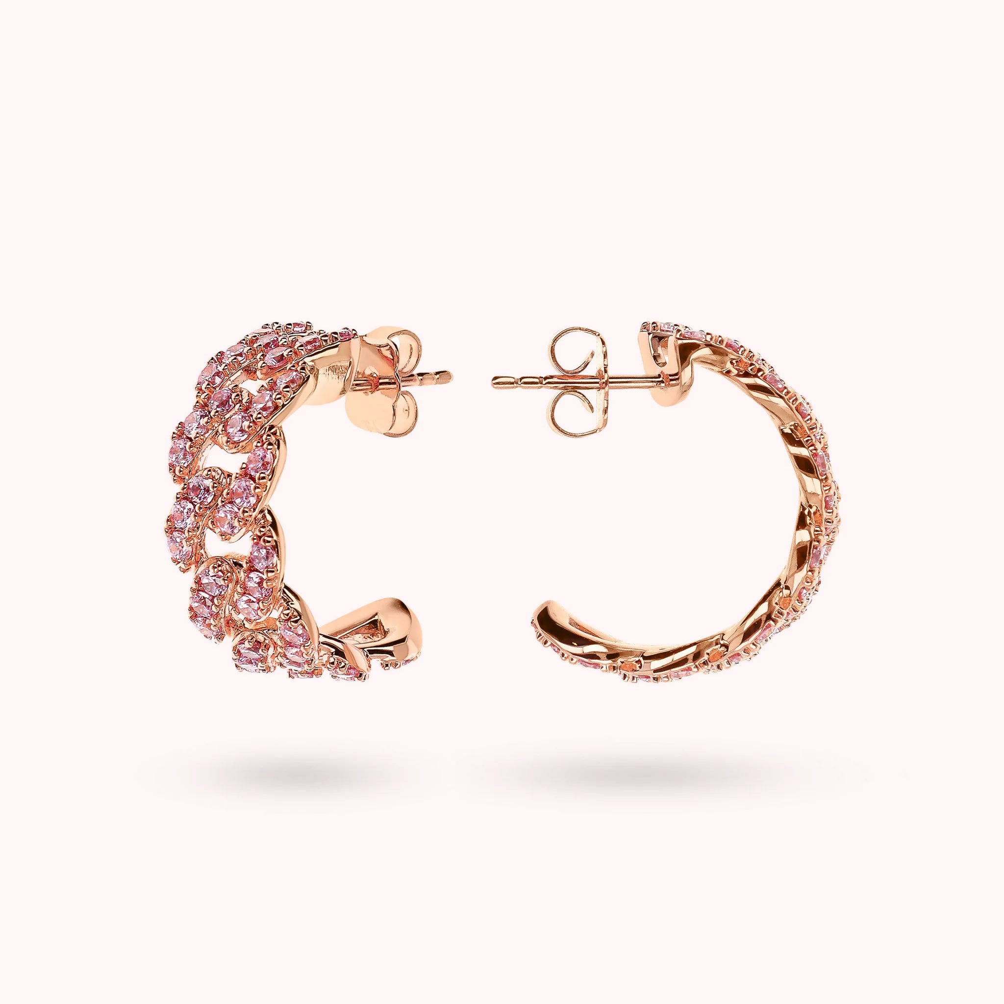 Square Grumetta Chain Lobe Earrings with Cubic Zirconia Pavé
