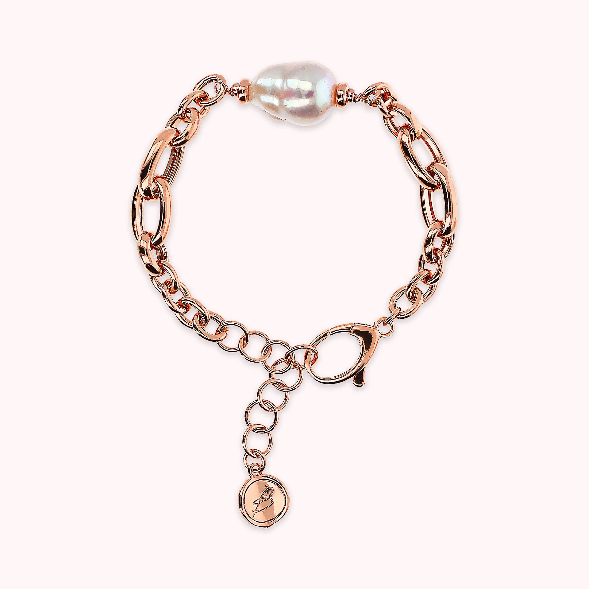 Bracelet with Oval Braided Links and Freshwater White Baroque Pearl Ø 13 mm