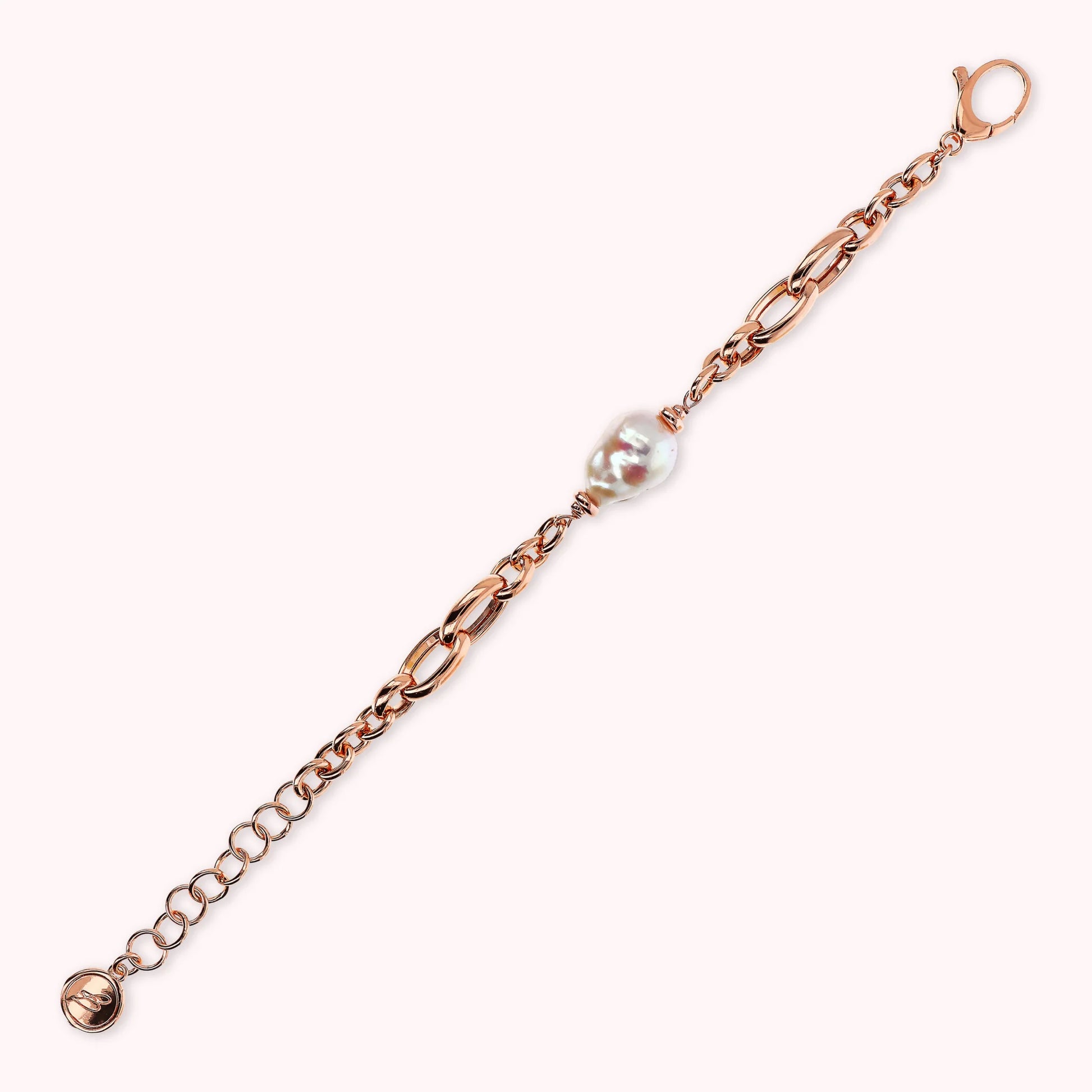 Bracelet with Oval Braided Links and Freshwater White Baroque Pearl Ø 13 mm