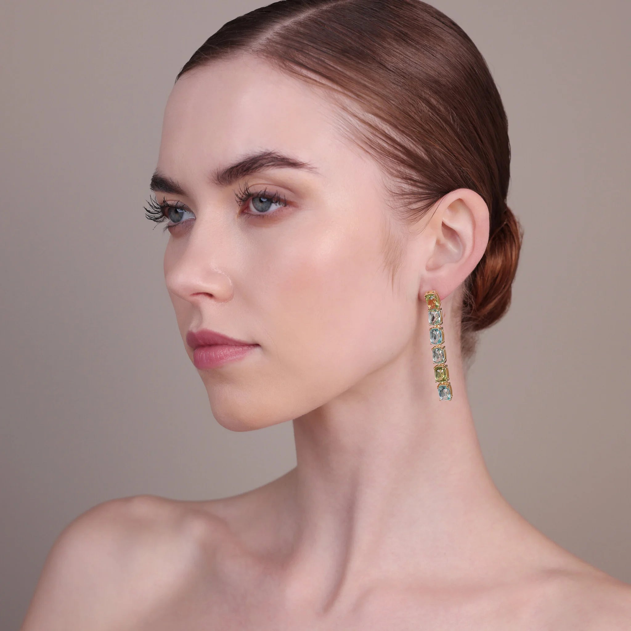 Long Earrings with Prism Gem Mosaic Cut
