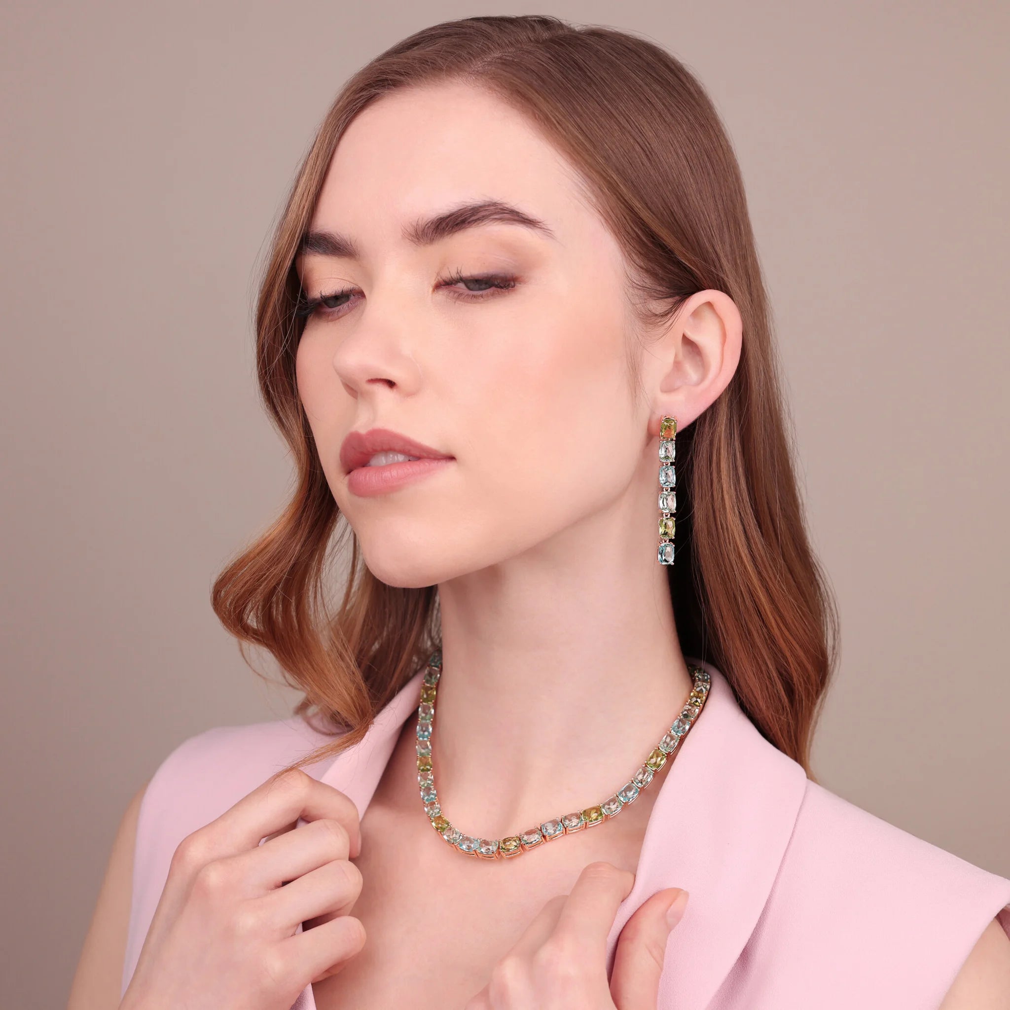 Long Earrings with Prism Gem Mosaic Cut