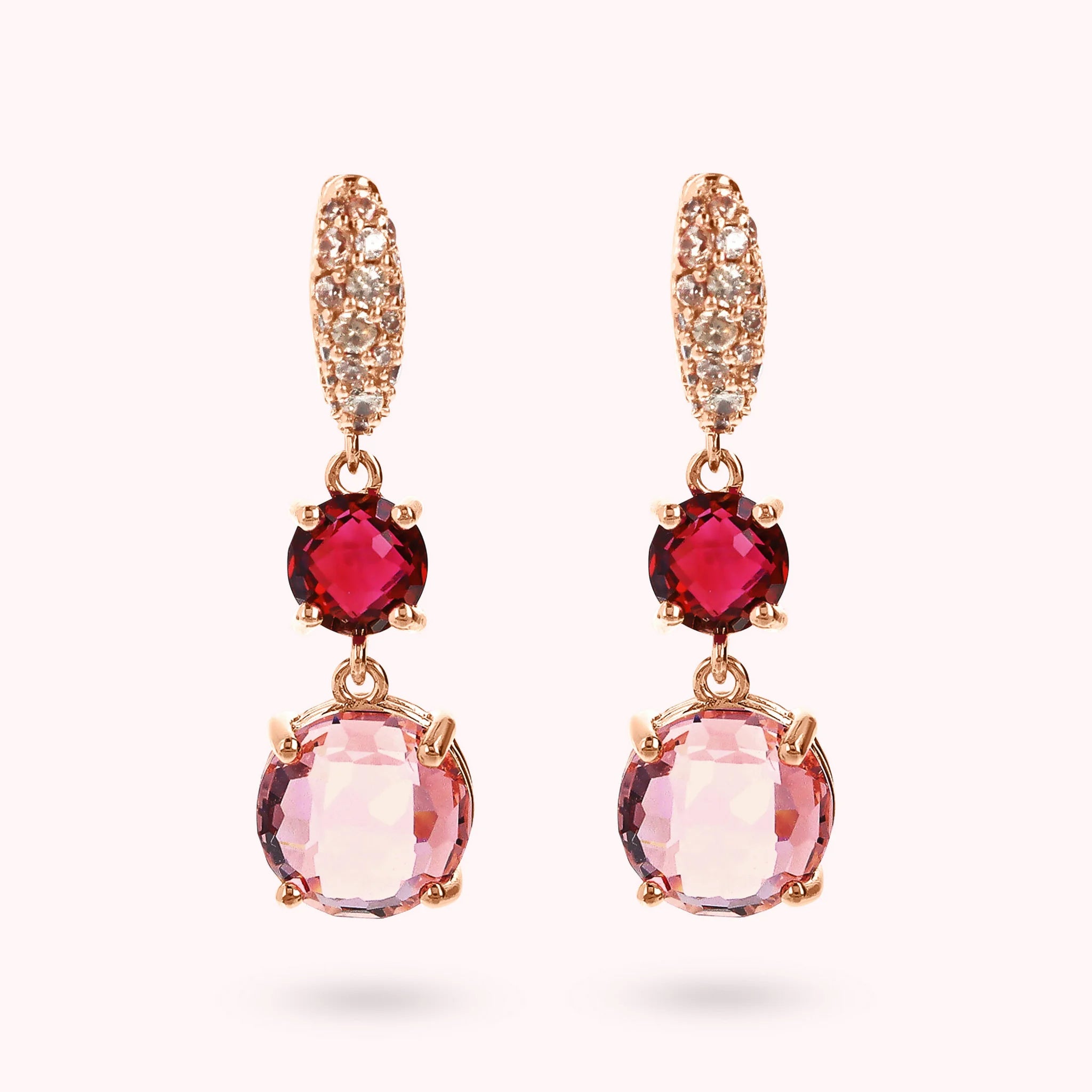 Anhänger-Ohrringe mit rundem Edelsteinprisma und Pavé aus kubischem Zirkonia