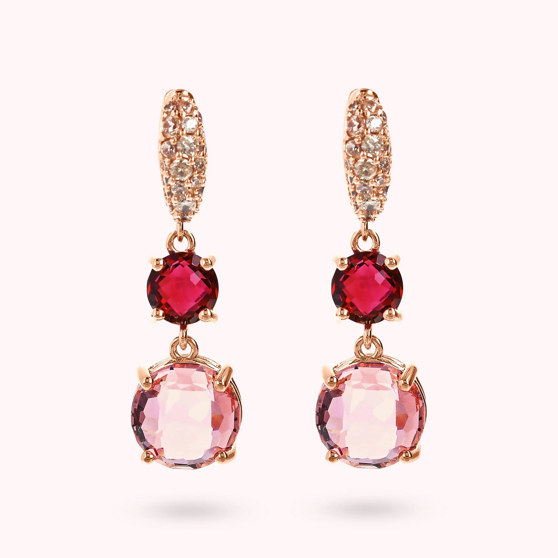 Anhänger-Ohrringe mit rundem Edelsteinprisma und Pavé aus kubischem Zirkonia