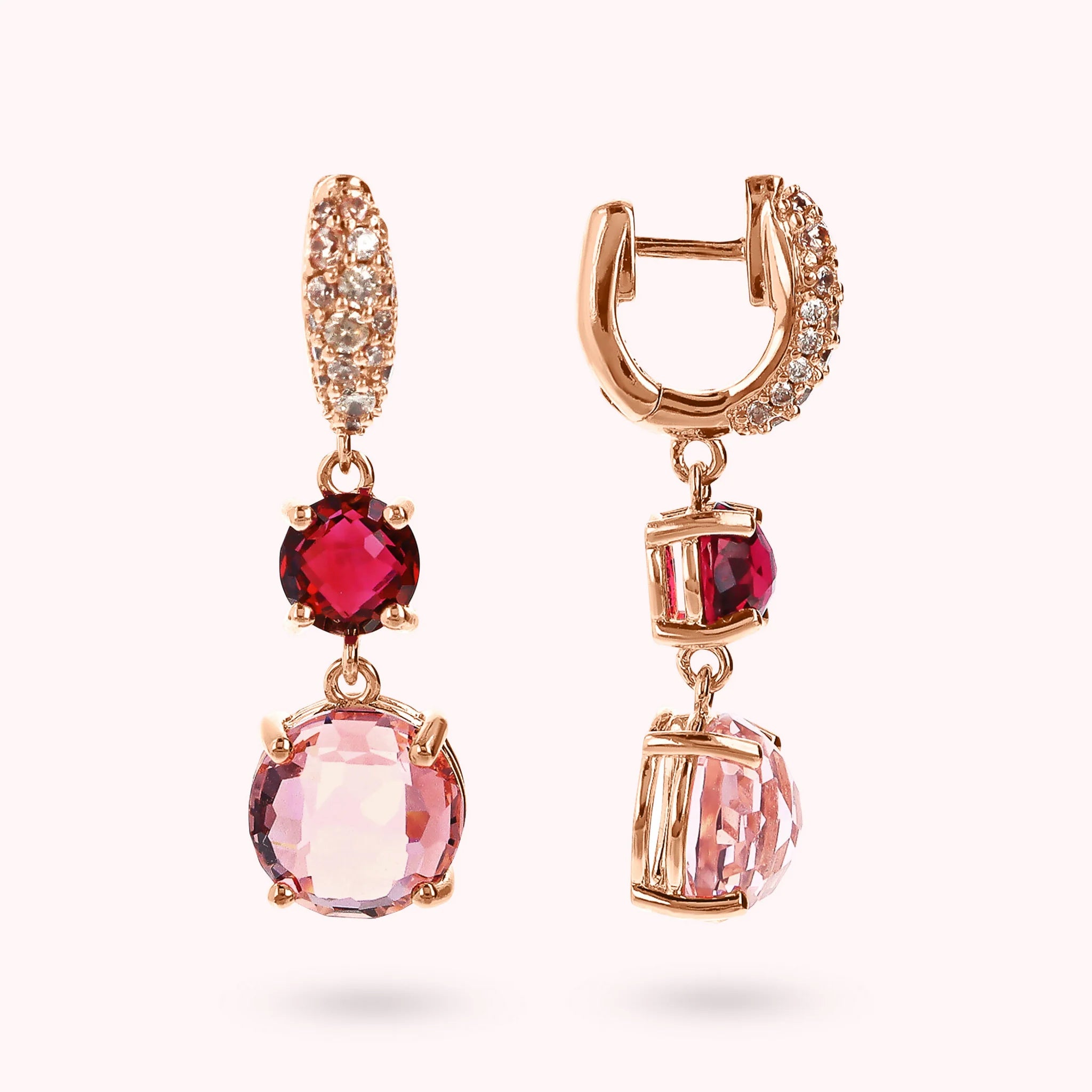 Anhänger-Ohrringe mit rundem Edelsteinprisma und Pavé aus kubischem Zirkonia