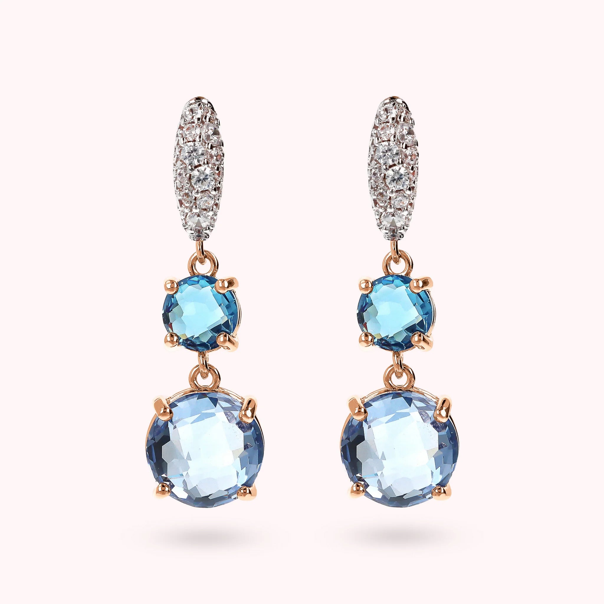 Anhänger-Ohrringe mit rundem Edelsteinprisma und Pavé aus kubischem Zirkonia