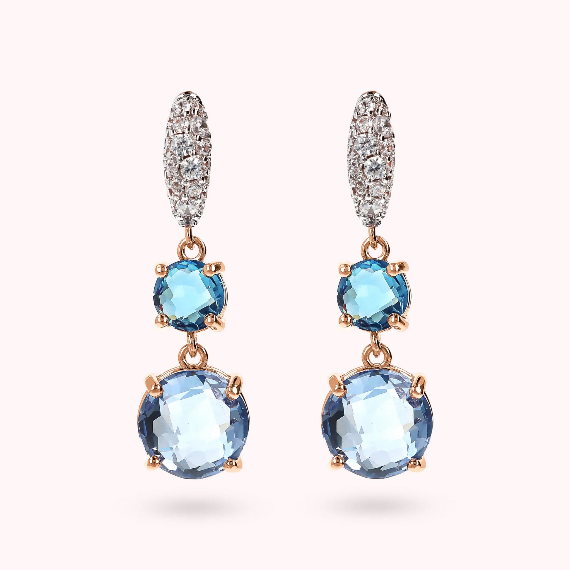 Anhänger-Ohrringe mit rundem Edelsteinprisma und Pavé aus kubischem Zirkonia