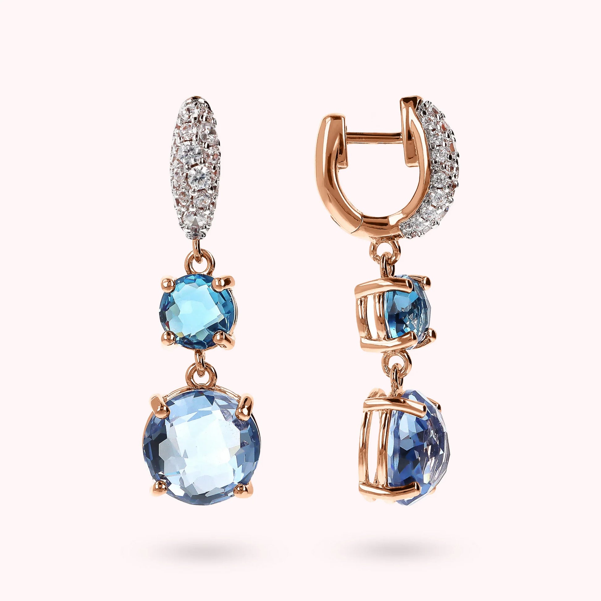 Pendant Earrings with Round Gem Prism and Pavé in Cubic Zirconia