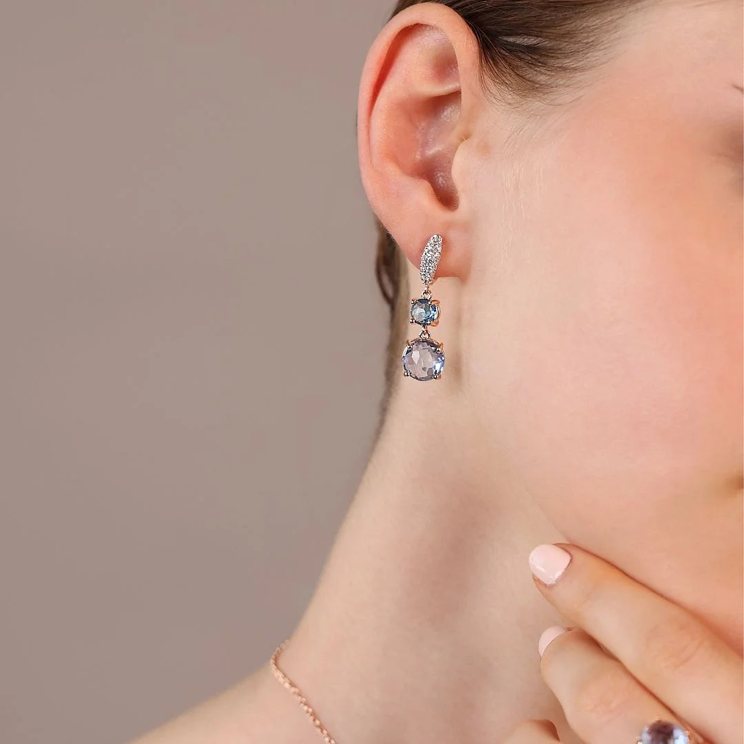 Prisma Edelstein Rund und Cubic Zirkonia Pavé Ohrringe