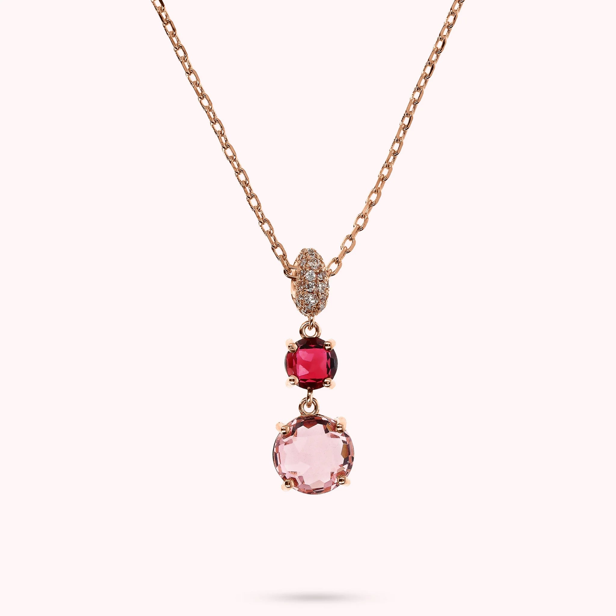 Halskette mit rundem Edelsteinprisma-Anhänger und Zirkonia-Pavé