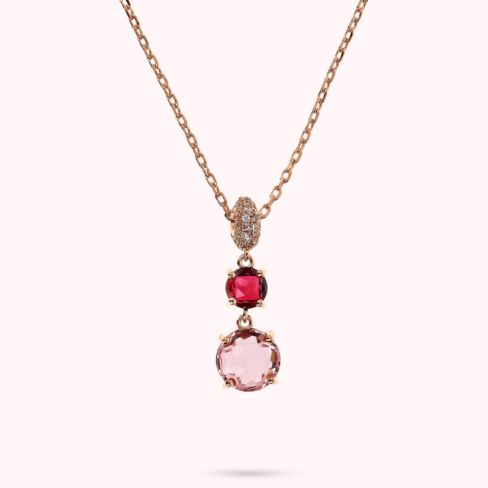 Collana con Pendente in Prisma Gem Tonde e Pavé in Cubic Zirconia