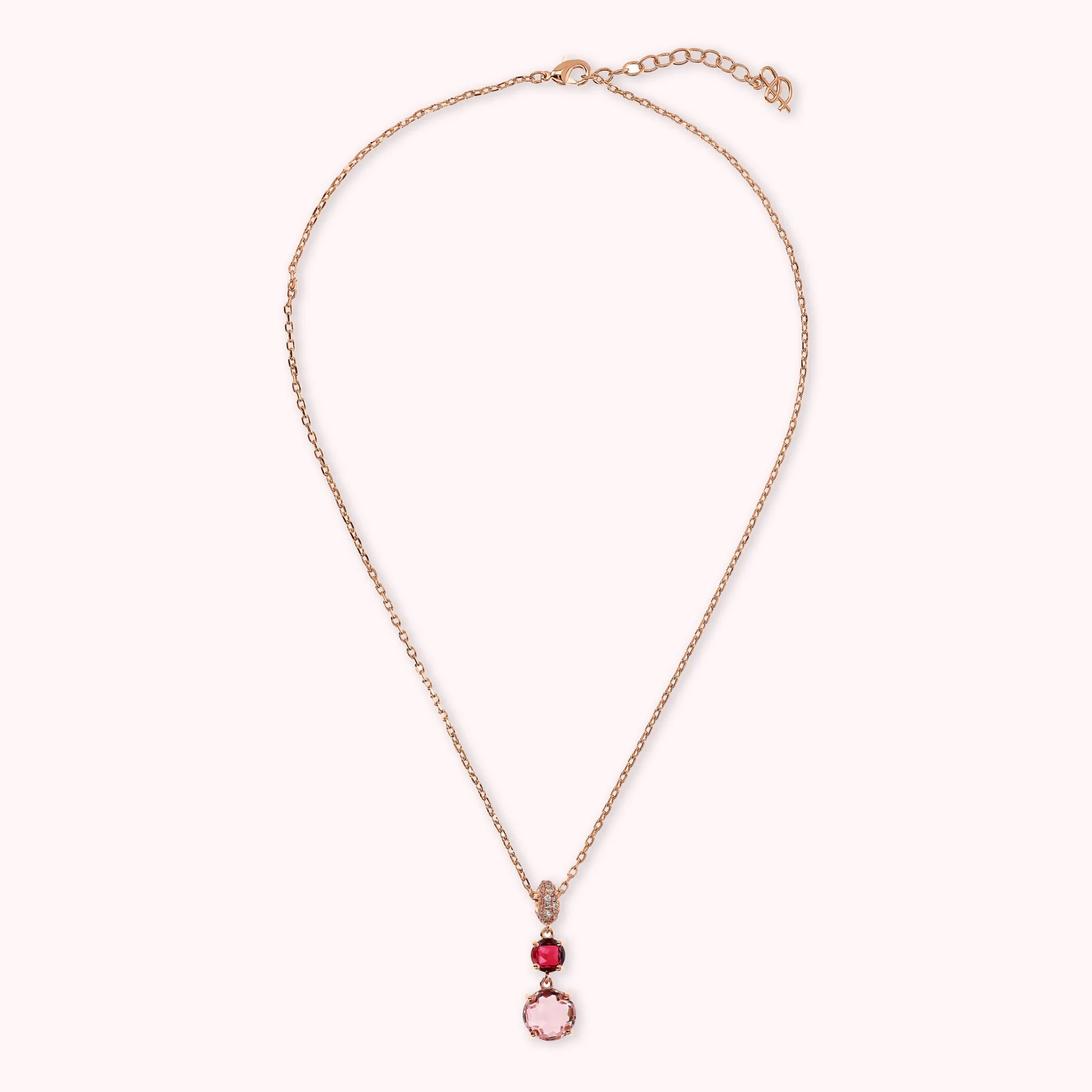 Halskette mit rundem Edelsteinprisma-Anhänger und Zirkonia-Pavé