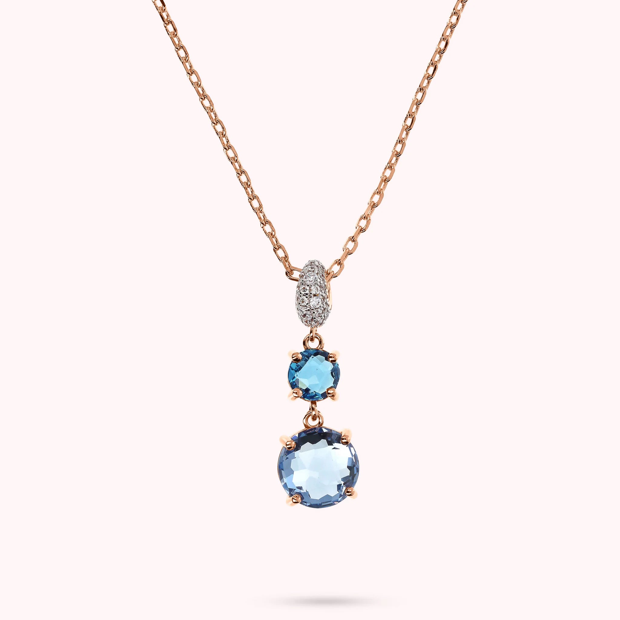 Halskette mit rundem Edelsteinprisma-Anhänger und Zirkonia-Pavé