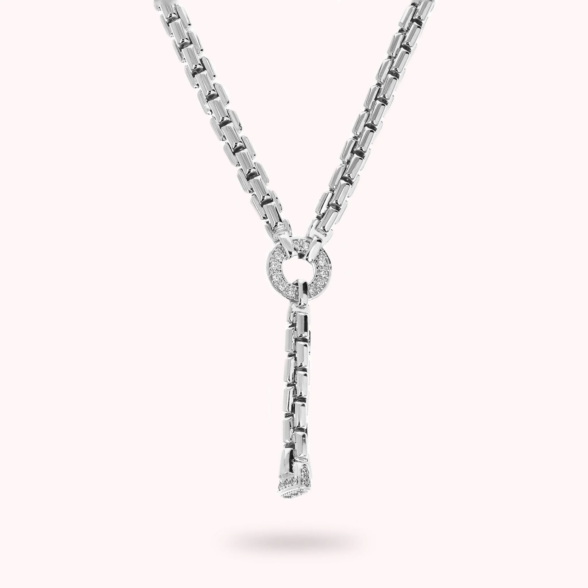 White Venetian Mesh Necklace with Cubic Zirconia Pavé Detail