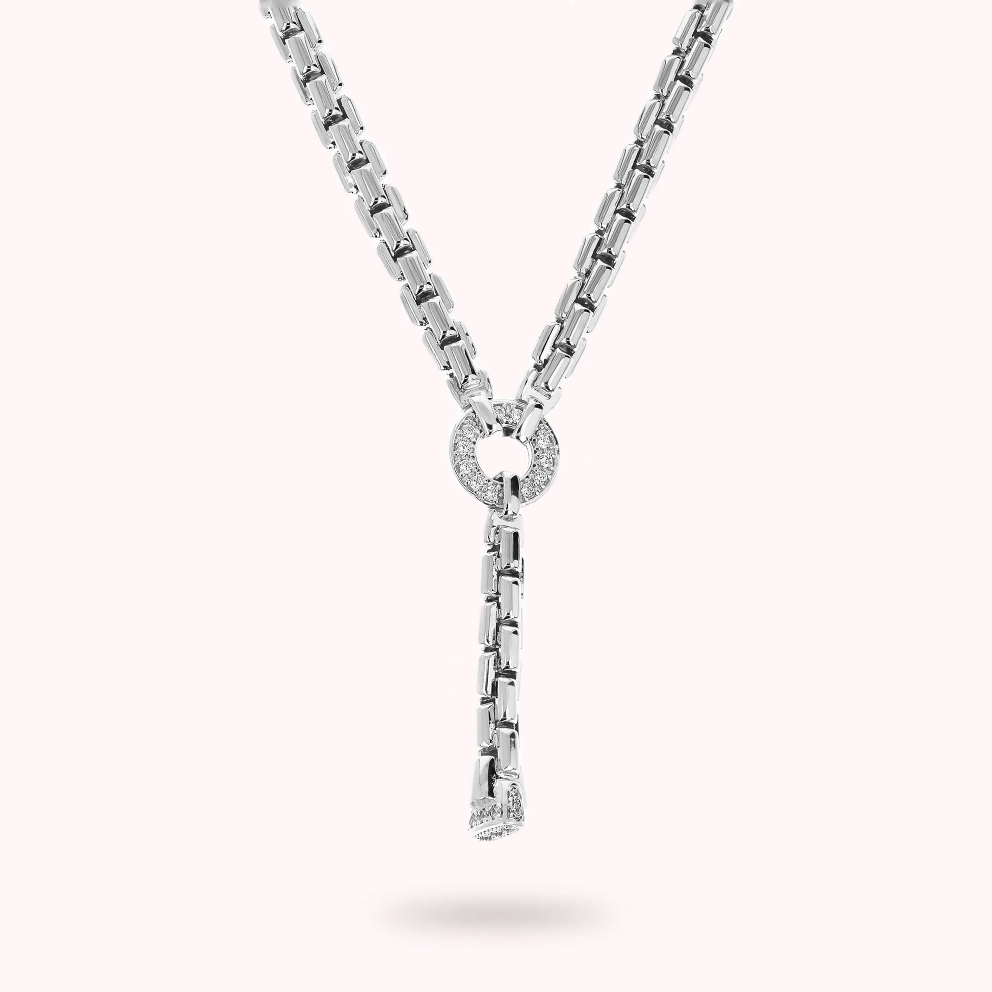 White Venetian Mesh Necklace with Cubic Zirconia Pavé Detail