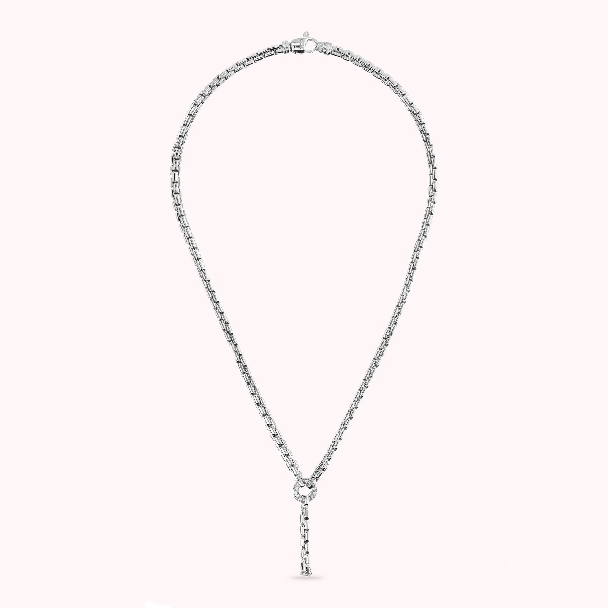 White Venetian Mesh Necklace with Cubic Zirconia Pavé Detail