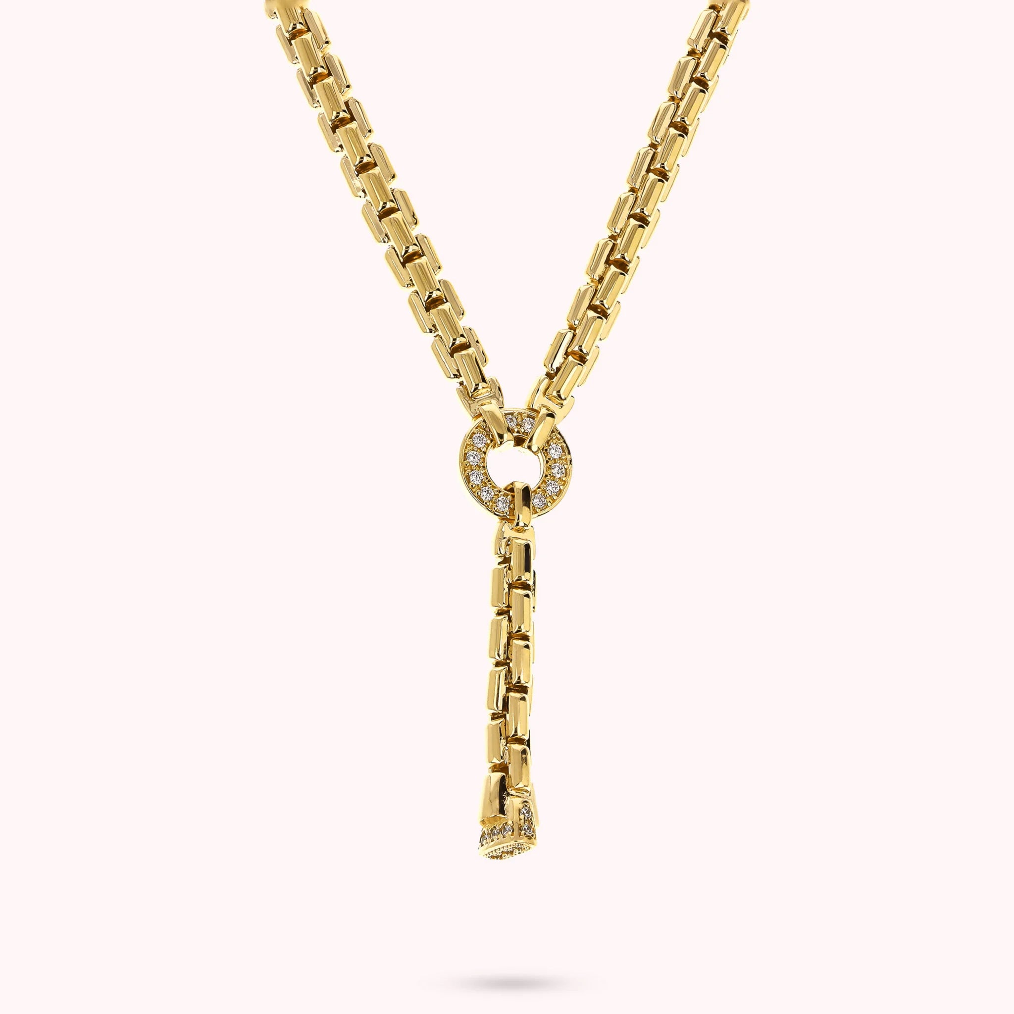 Golden Venetian Mesh Necklace with Cubic Zirconia Pavé Detail