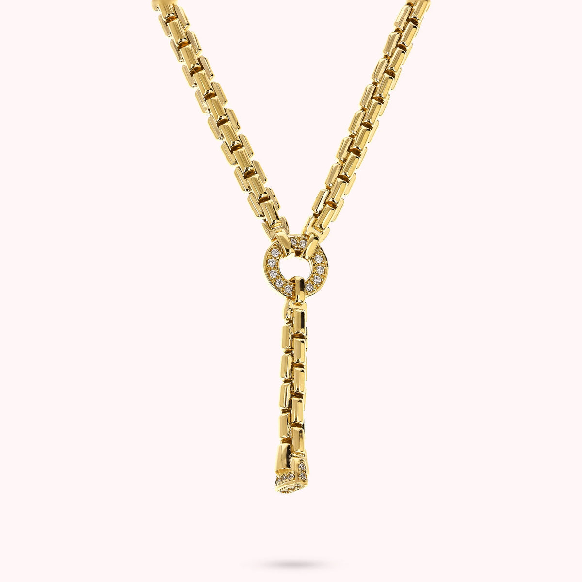 Collier en maille vénitienne dorée avec pavé de zircon cubique