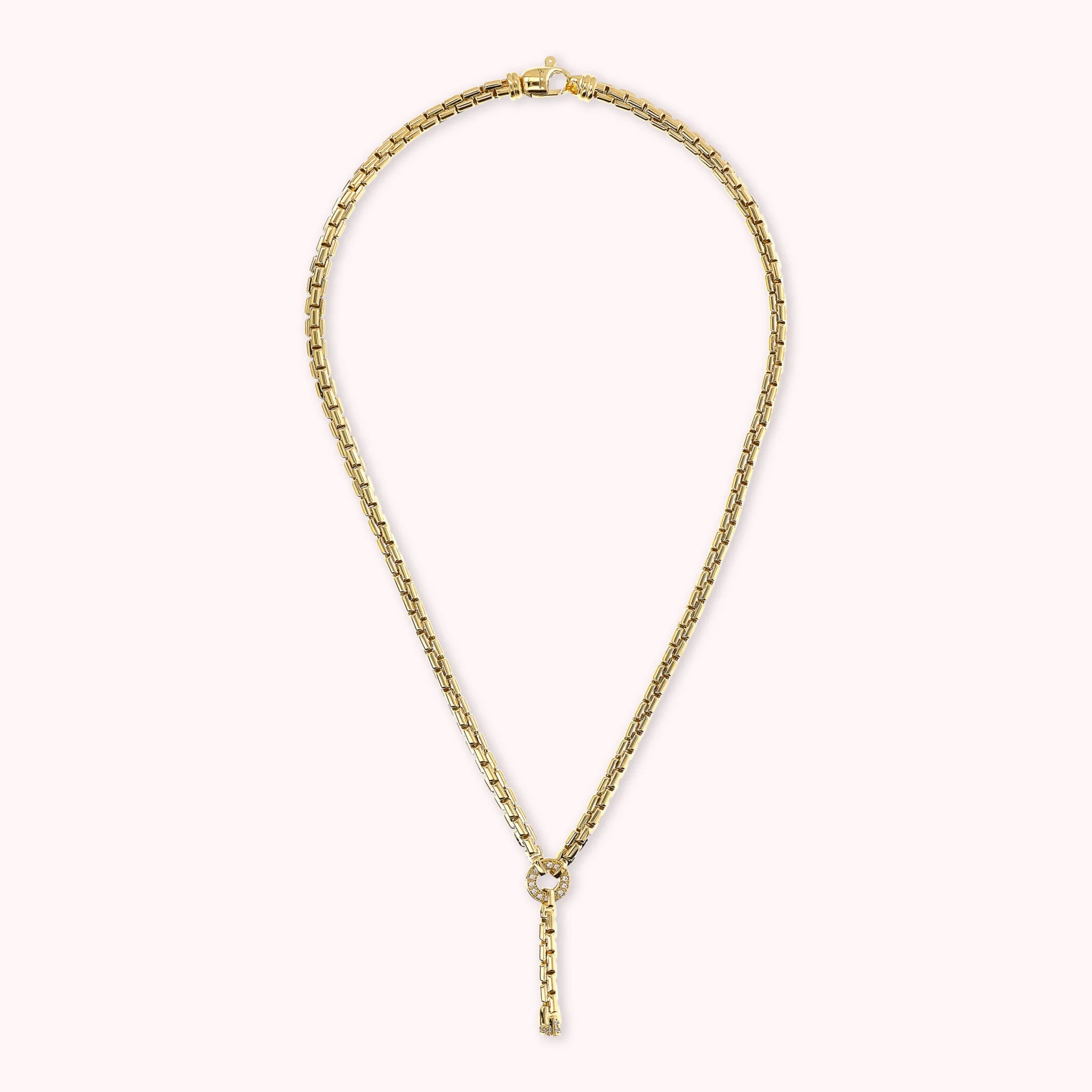 Golden Venetian Mesh Necklace with Cubic Zirconia Pavé Detail