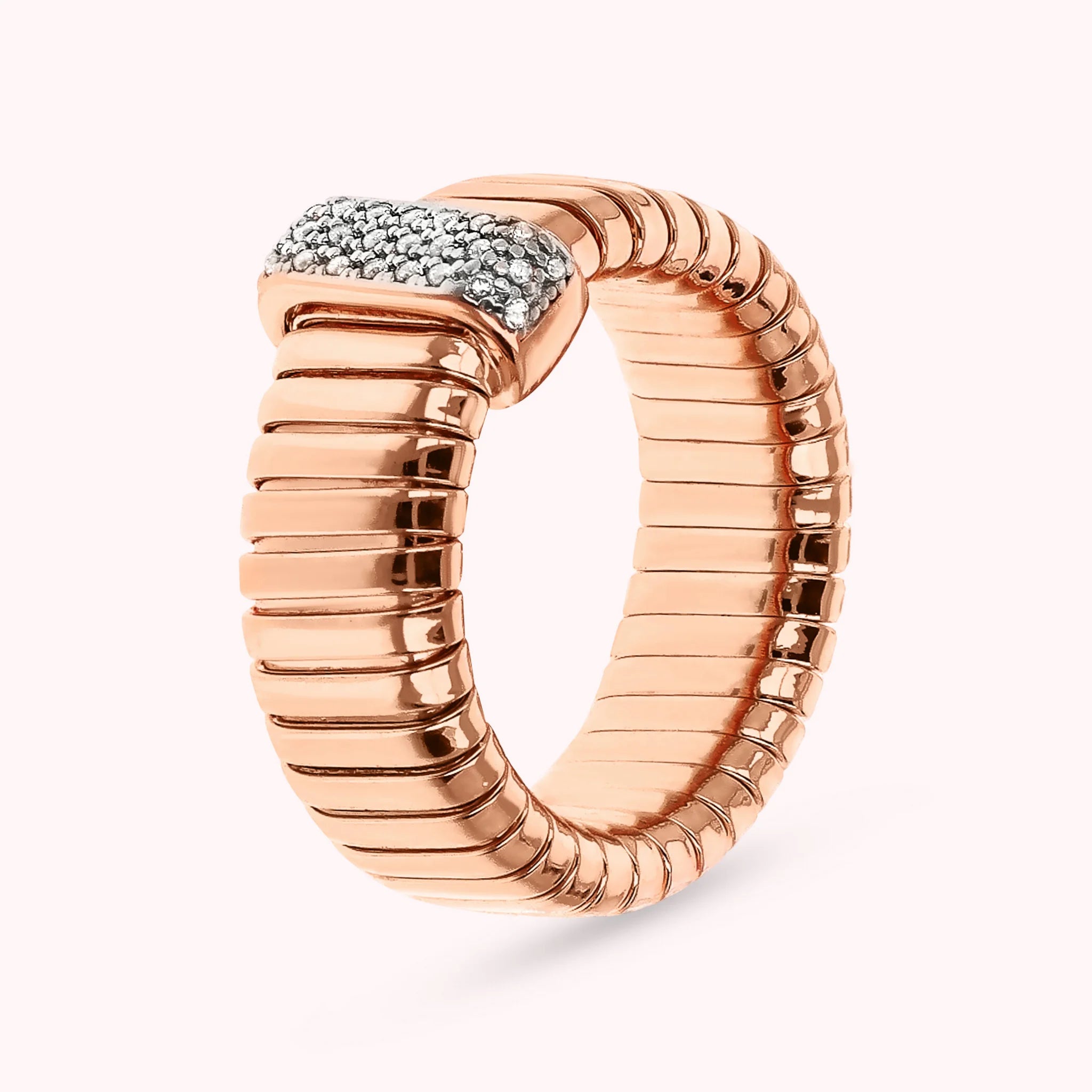 Tubogas Band Ring with Cubic Zirconia Pavé