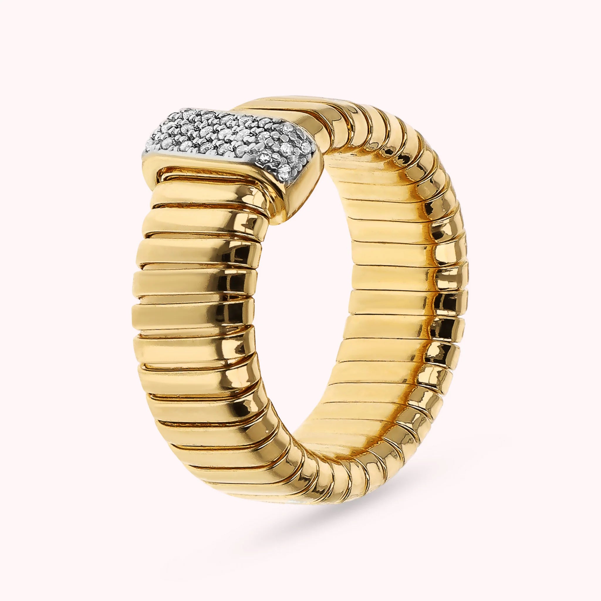 Goldener Tubogas-Ring mit Cubic-Zirkonia-Pavé