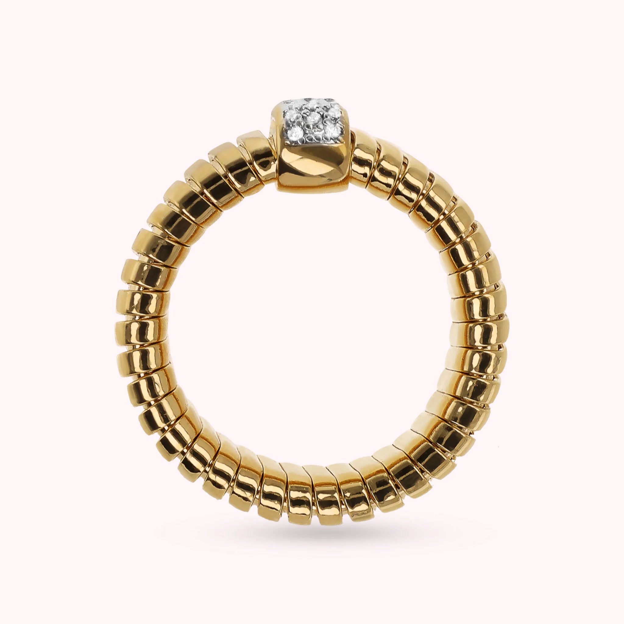 Goldener Tubogas-Ring mit Cubic-Zirkonia-Pavé