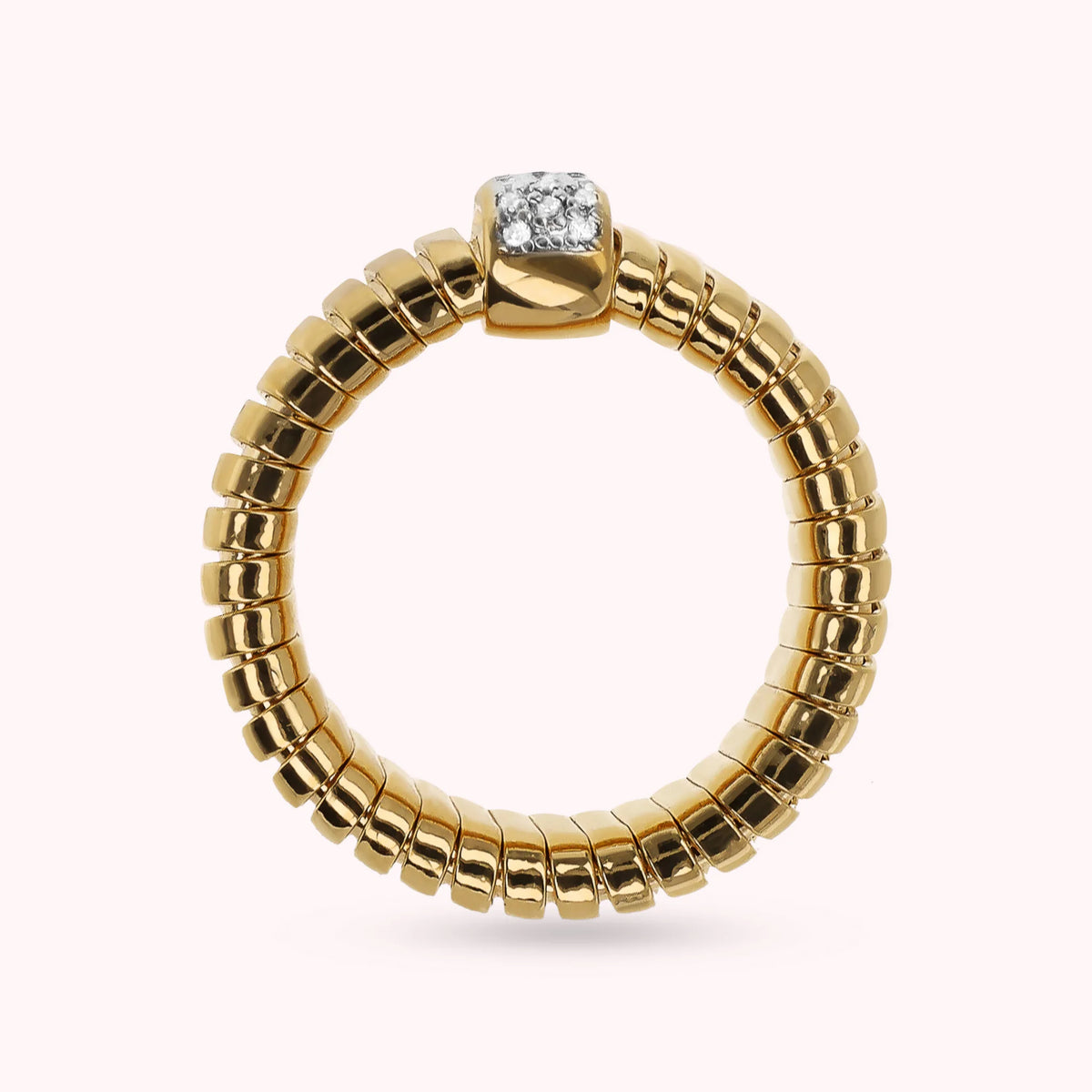 Anello a Fascia Golden Tubogas con Pavé di Cubic Zirconia