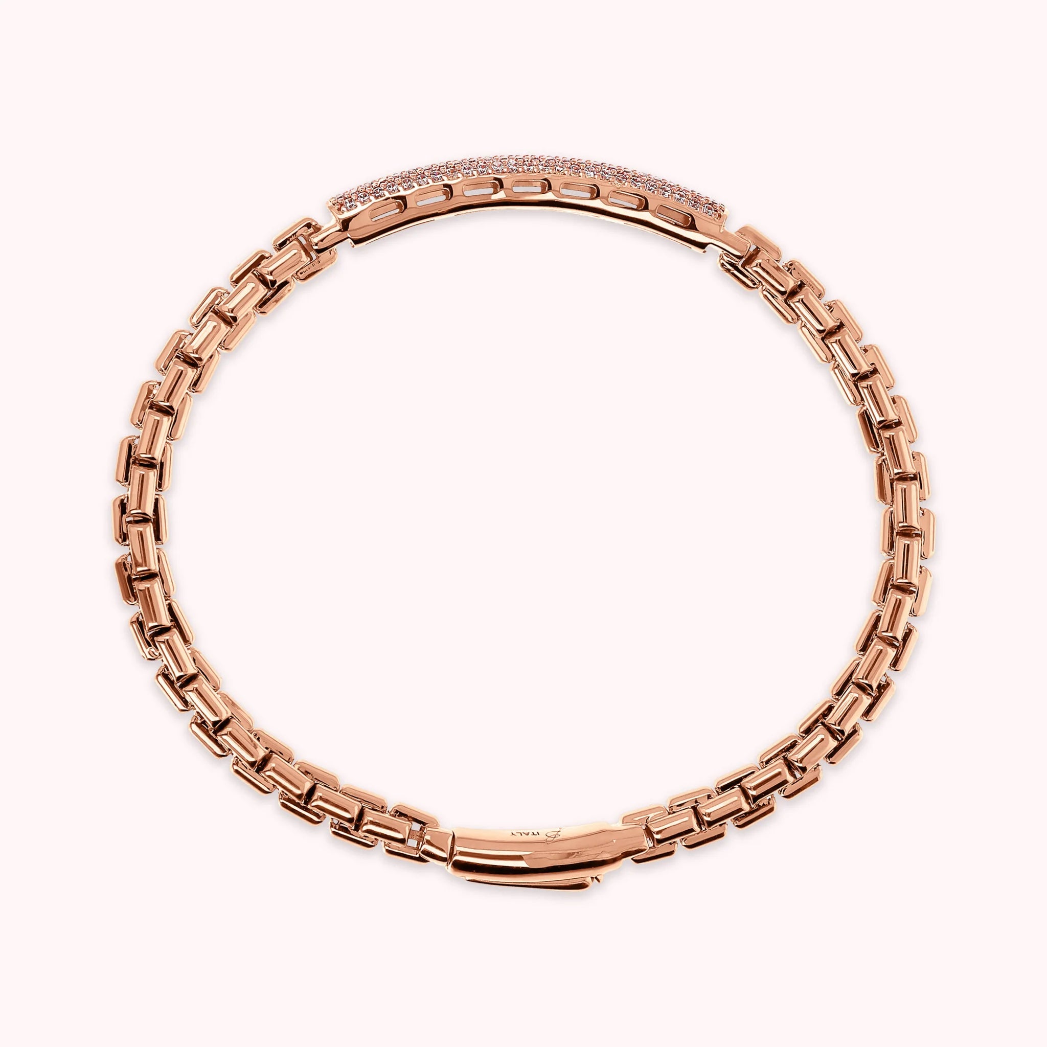 Bracciale Semirigido Maglia Veneziana con Placchetta in Pavé di Cubic Zirconia