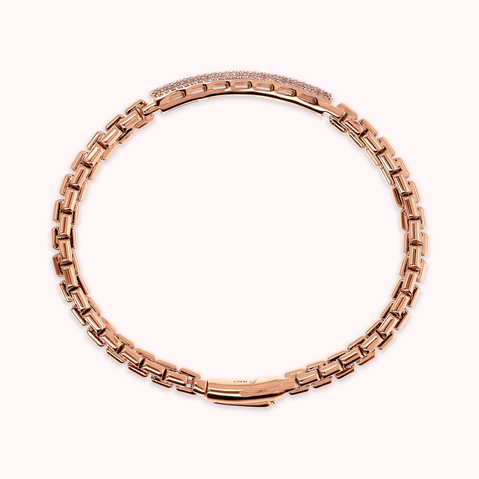 Bracciale Semirigido Maglia Veneziana con Placchetta in Pavé di Cubic Zirconia