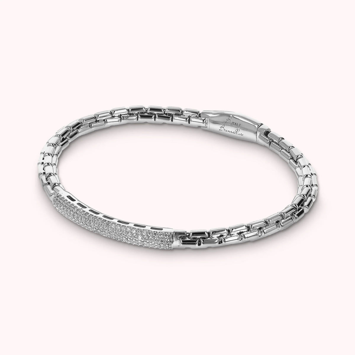 White semi-rigid Venetian mesh bracelet with Cubic Zirconia pavé plaque