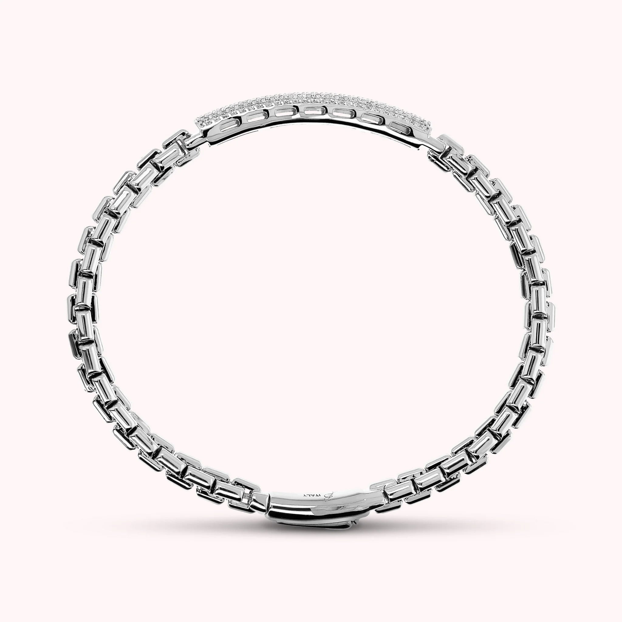 Bracelet Semi-rigide Blanc à Mailles Vénitiennes avec Plaquette en Pavé de Zirconium Cubique