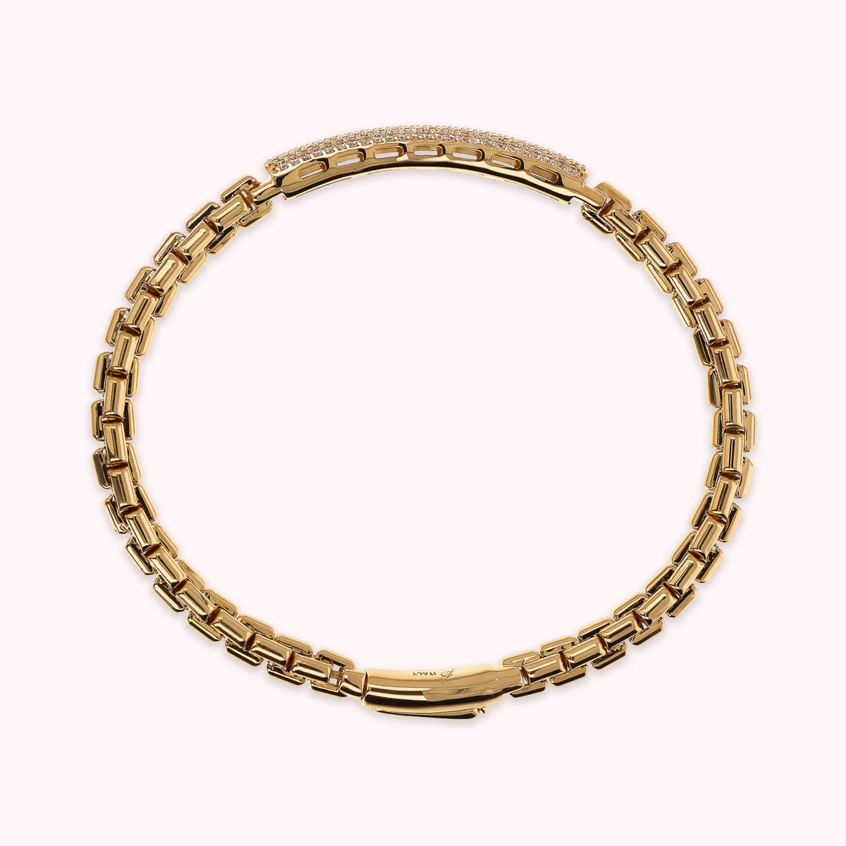 Golden Semirigid Venetian Bracelet with Cubic Zirconia Pavé Plaque