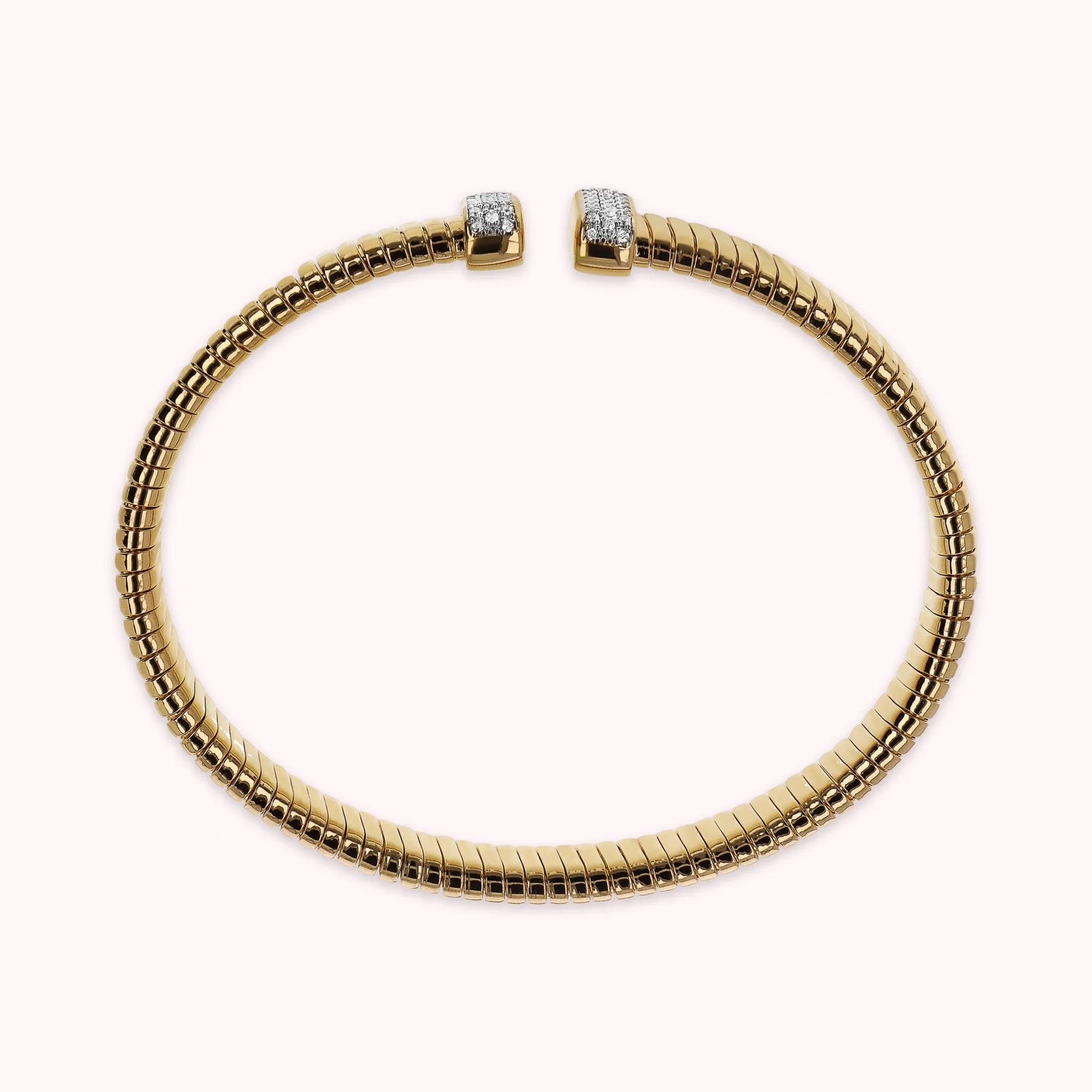 Golden Rigid Tubogas Bracelet with Cubic Zirconia Pavé
