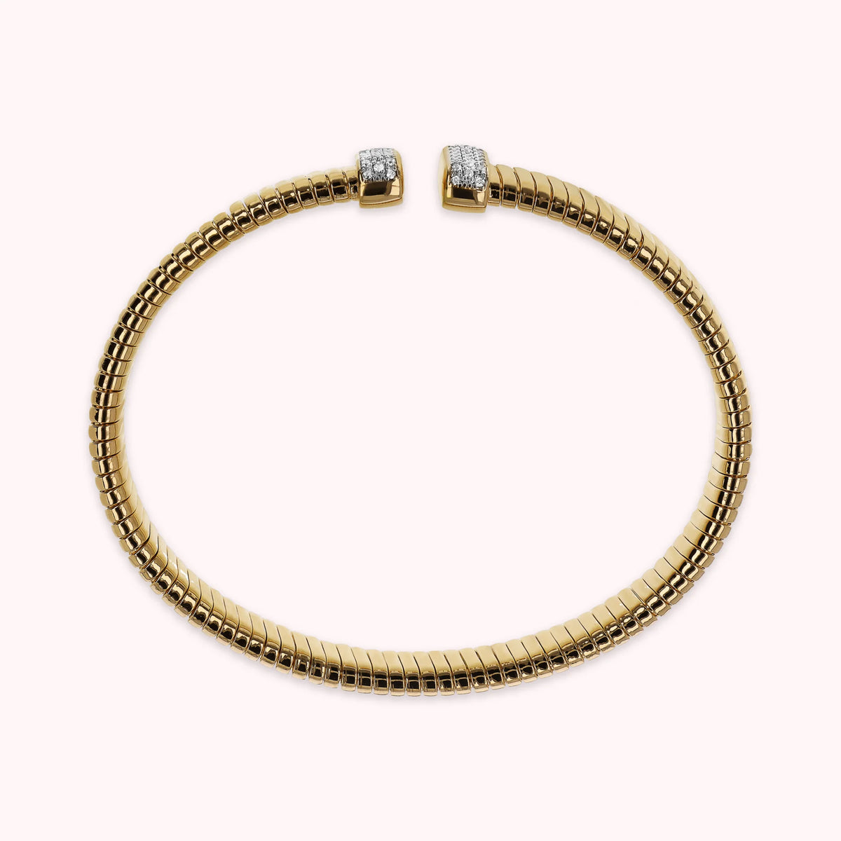 Golden Rigid Tubogas Bracelet with Cubic Zirconia Pavé