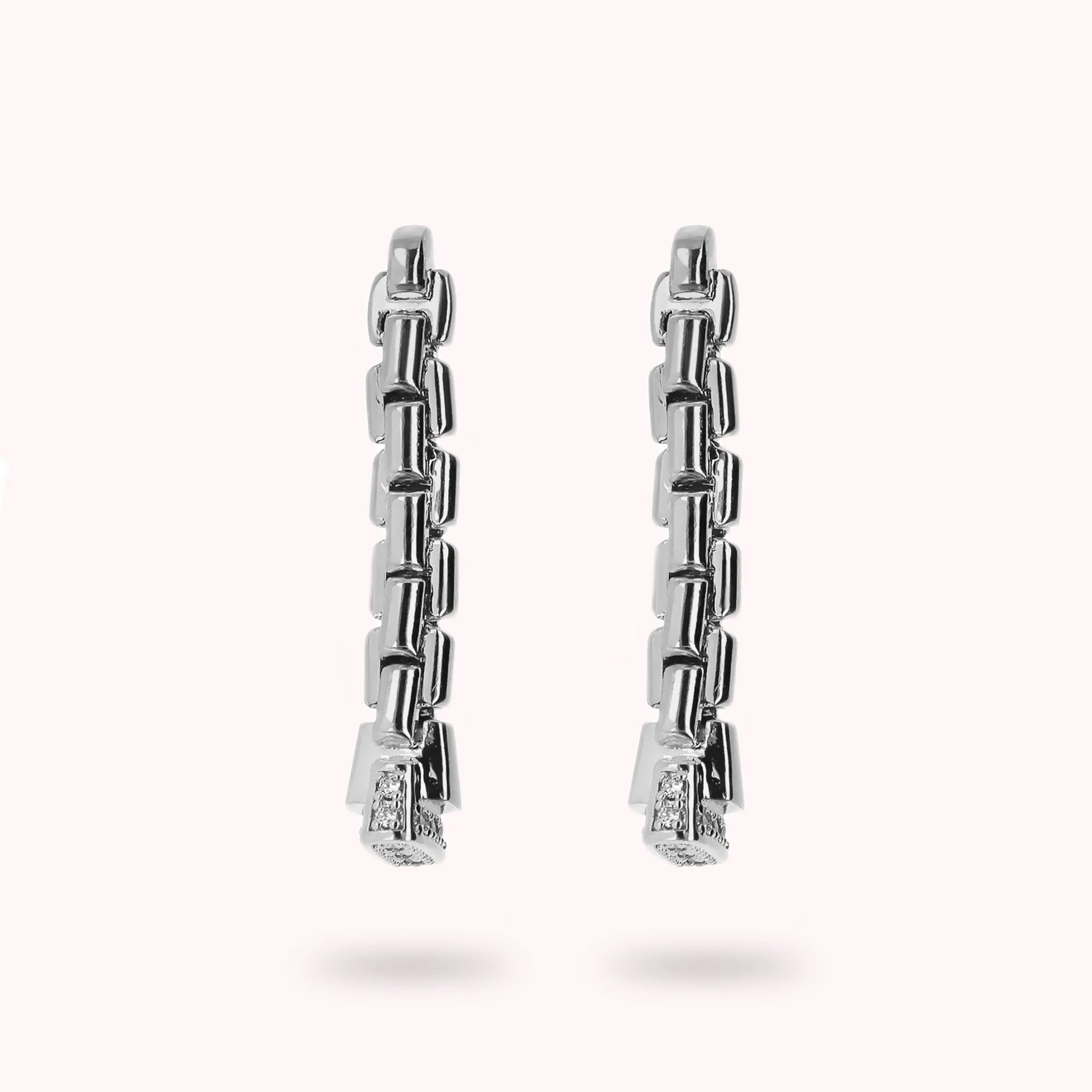 White Venetian Knitted Strand Pendant Earrings with Cubic Zirconia Pavé