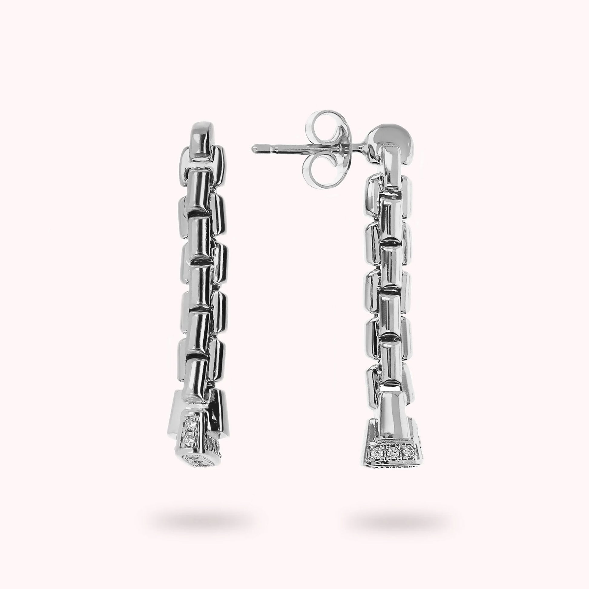 Weißer gestrickter venezianischer Strang Ohrringe mit Cubic Zirkonia Pavé
