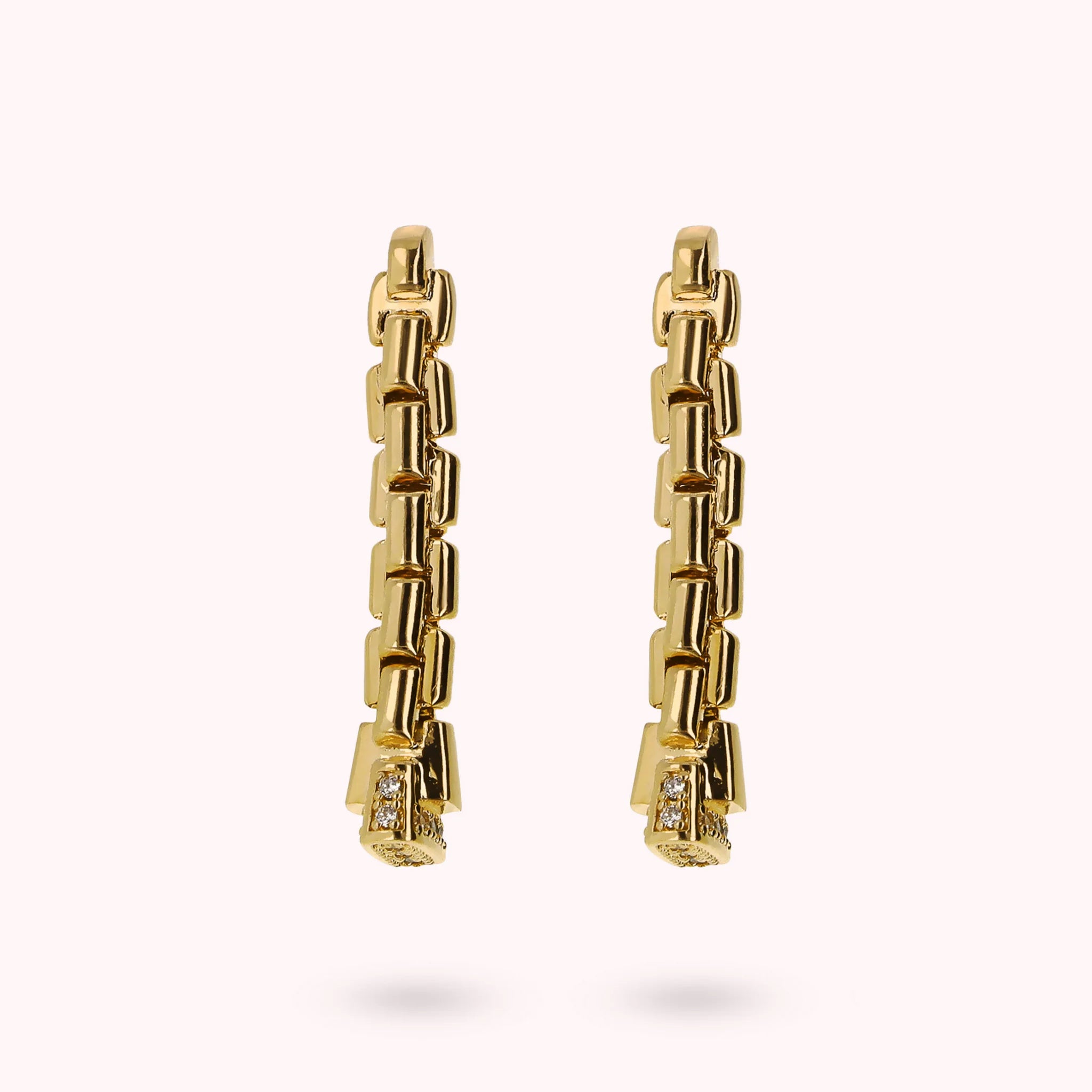 Orecchini Pendenti Golden a Filo Maglia Veneziana con Pavé di Cubic Zirconia