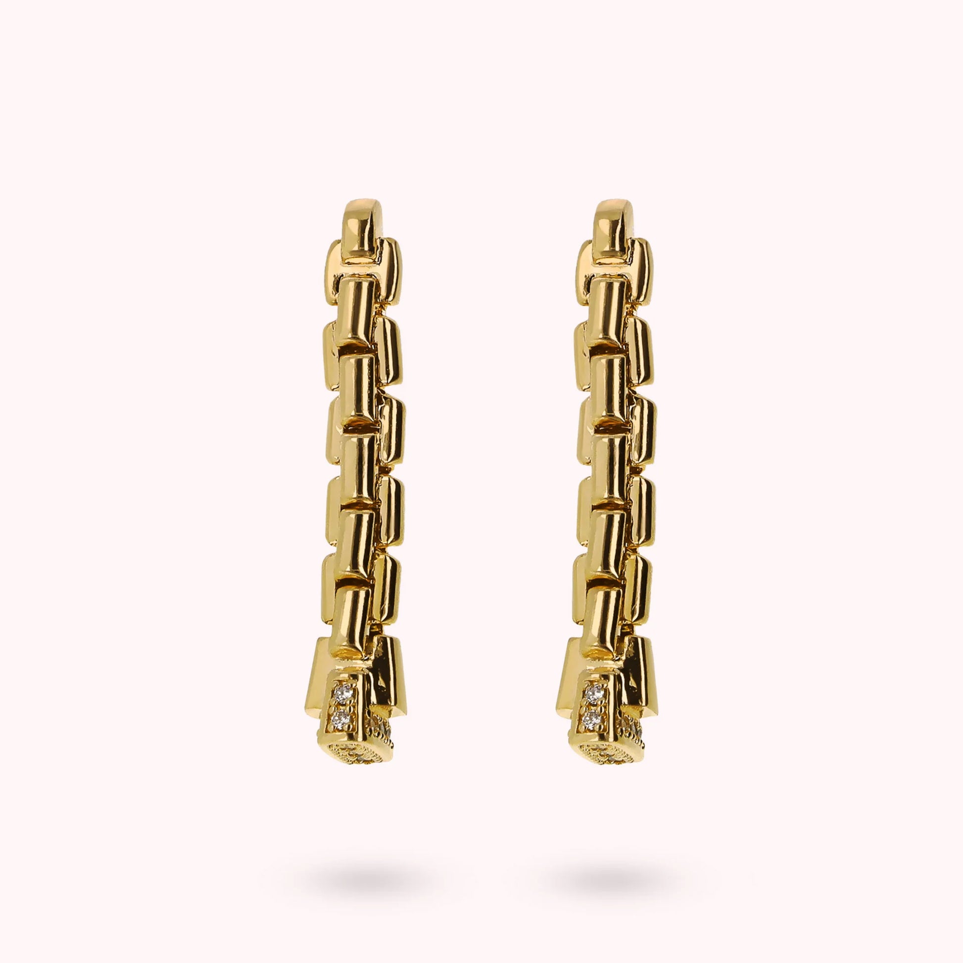 Orecchini Pendenti Golden a Filo Maglia Veneziana con Pavé di Cubic Zirconia