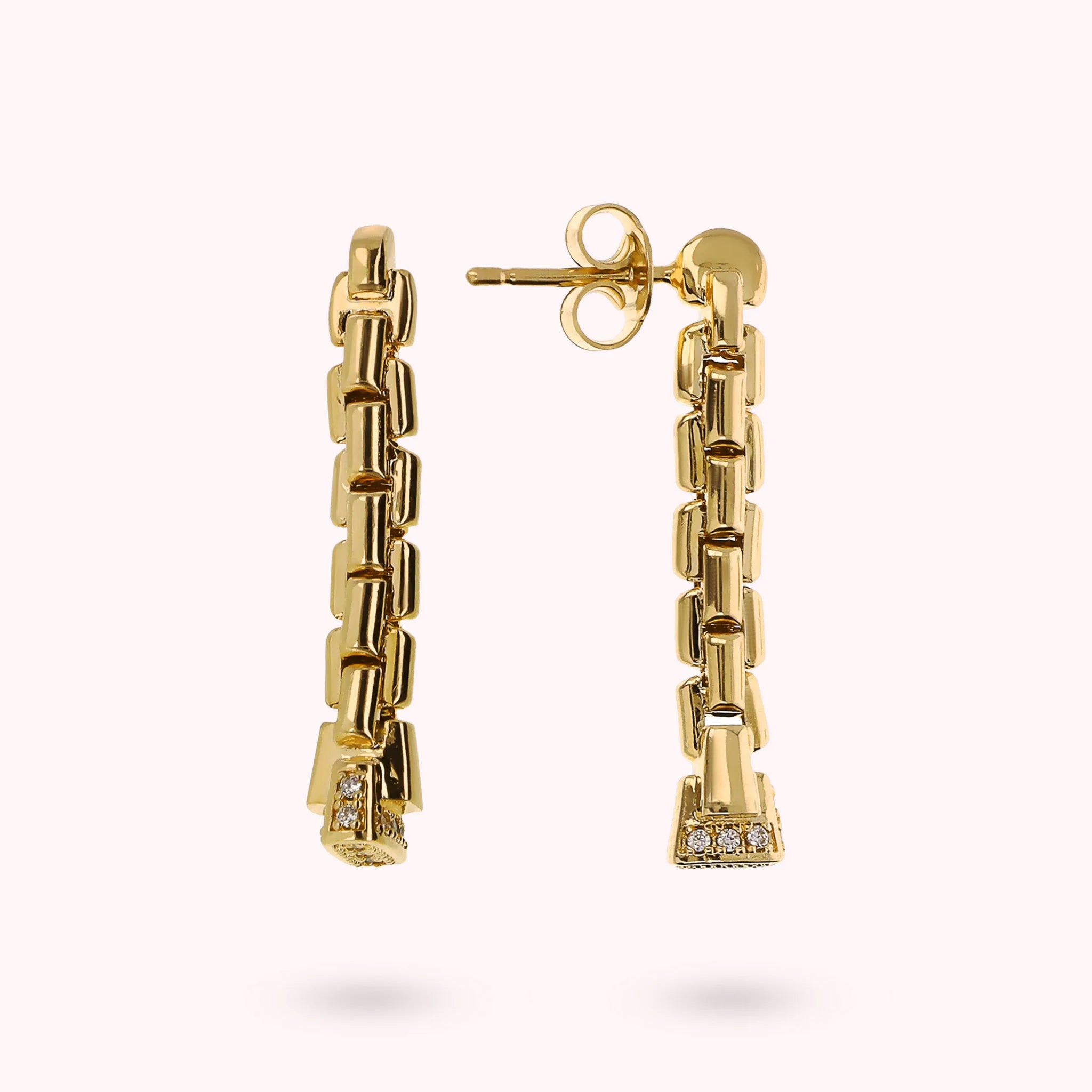 Golden Venetian Knitted Strand Pendant Earrings with Cubic Zirconia Pavé