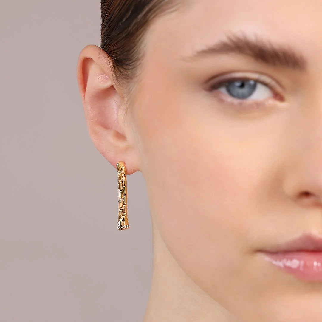 Golden Venetian Knitted Strand Pendant Earrings with Cubic Zirconia Pavé