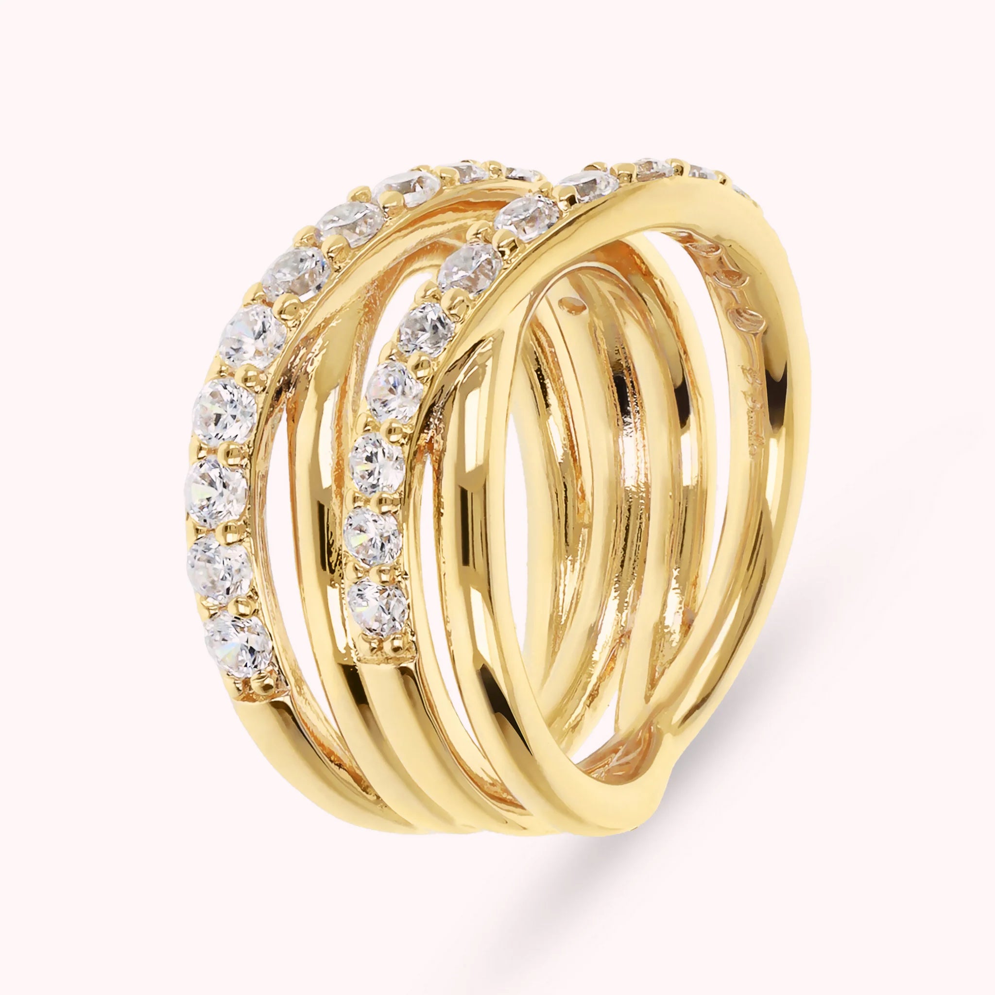 Mehrreihiger goldener Flechtbandring mit kubischem Zirkon