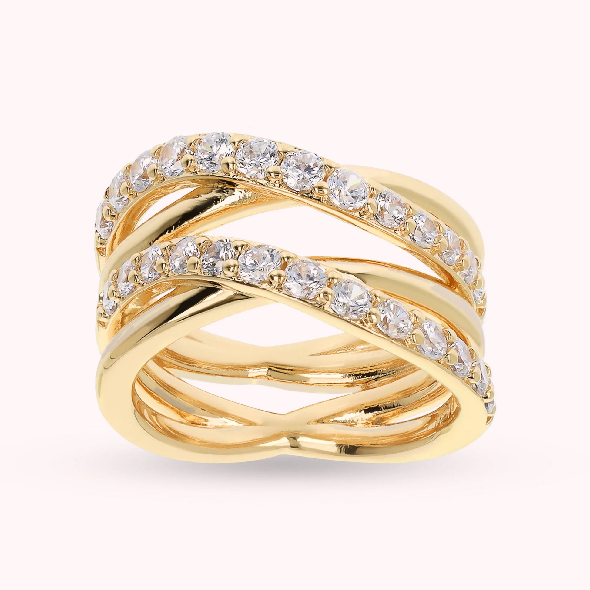 Anello a Fascia Multifilo Golden Intrecciato con Cubic Zirconia