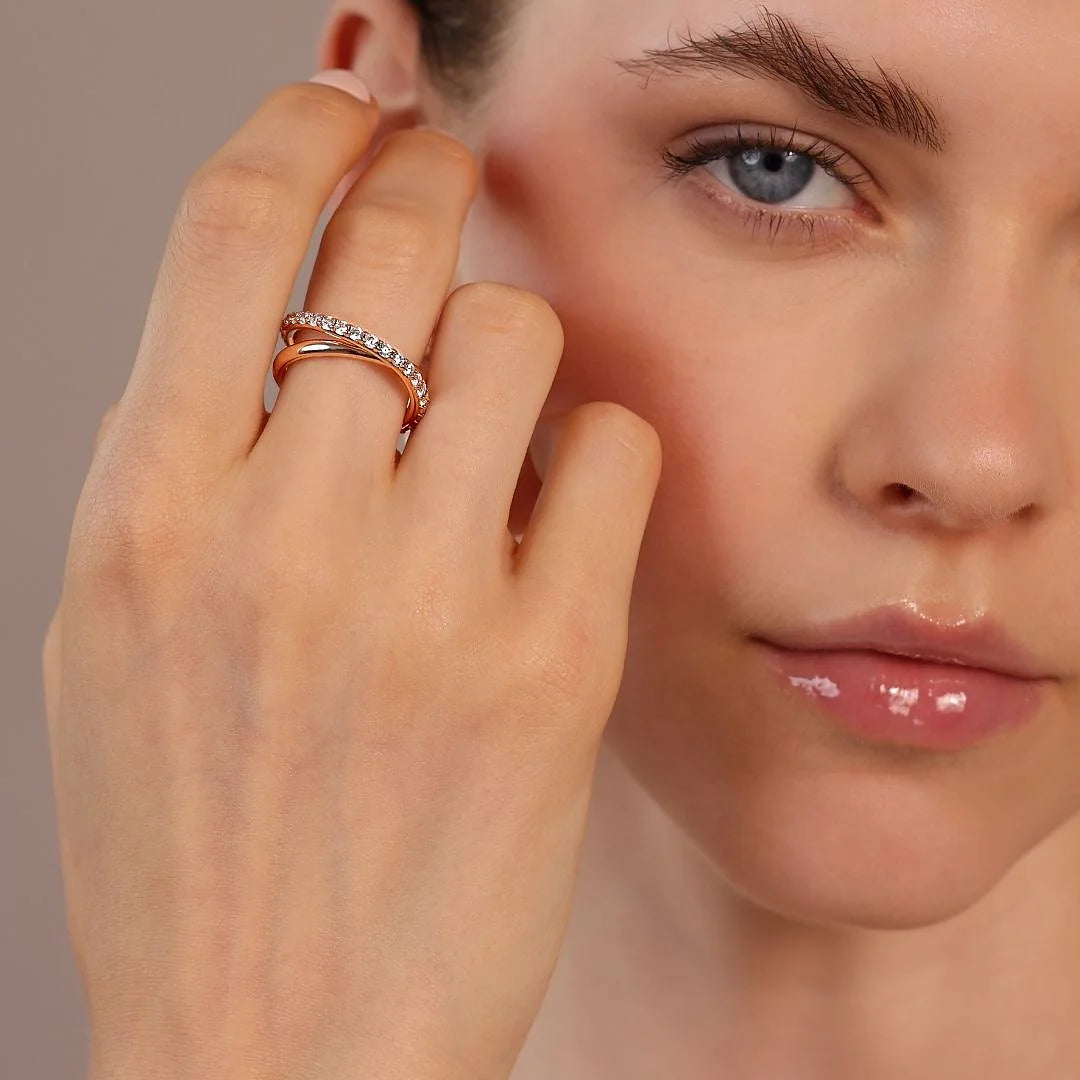 Étoile Braided Double Ring with Cubic Zirconia